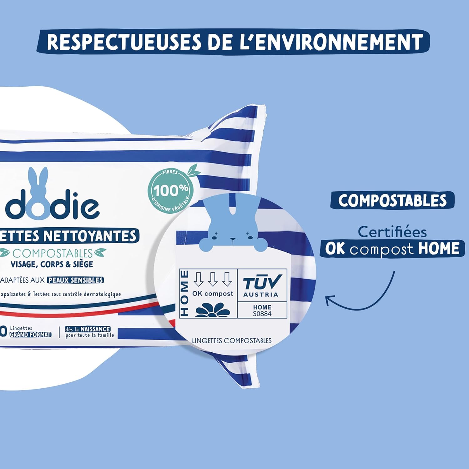 Detalle de Dodie – Lot de 8 paquets de lingettes compostables à l’eau (x50)