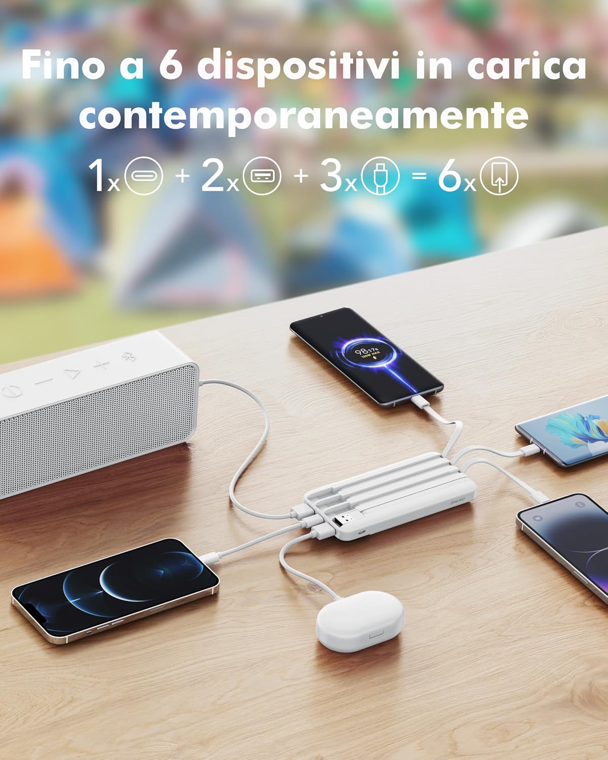 Detalle de Charmast Power Bank 20000 mAh batteria esterna con cavi integrati