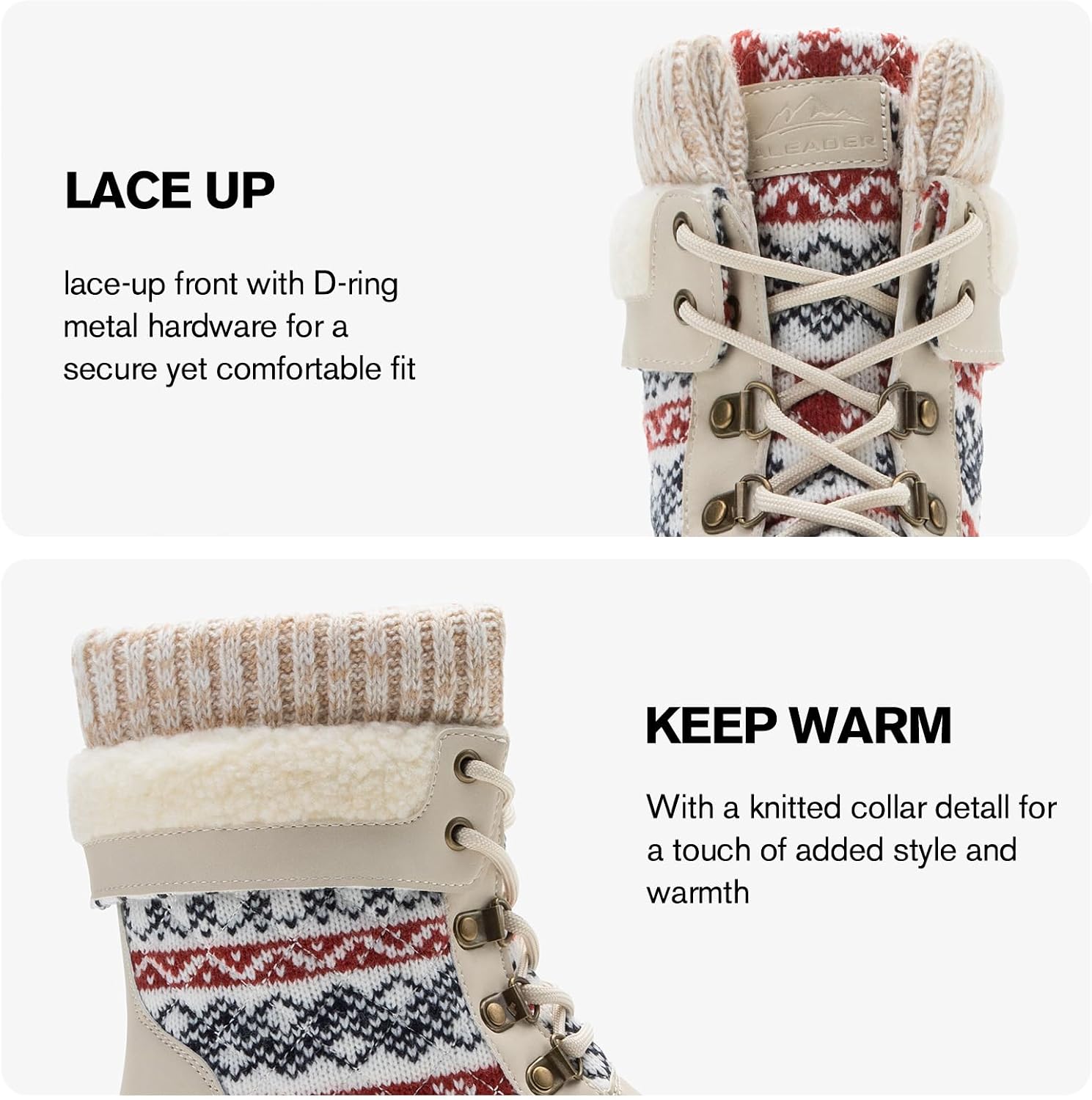 Detalle de ALEADER Women's Winter Snow Boots with Waterproof Shell and Foldable Design