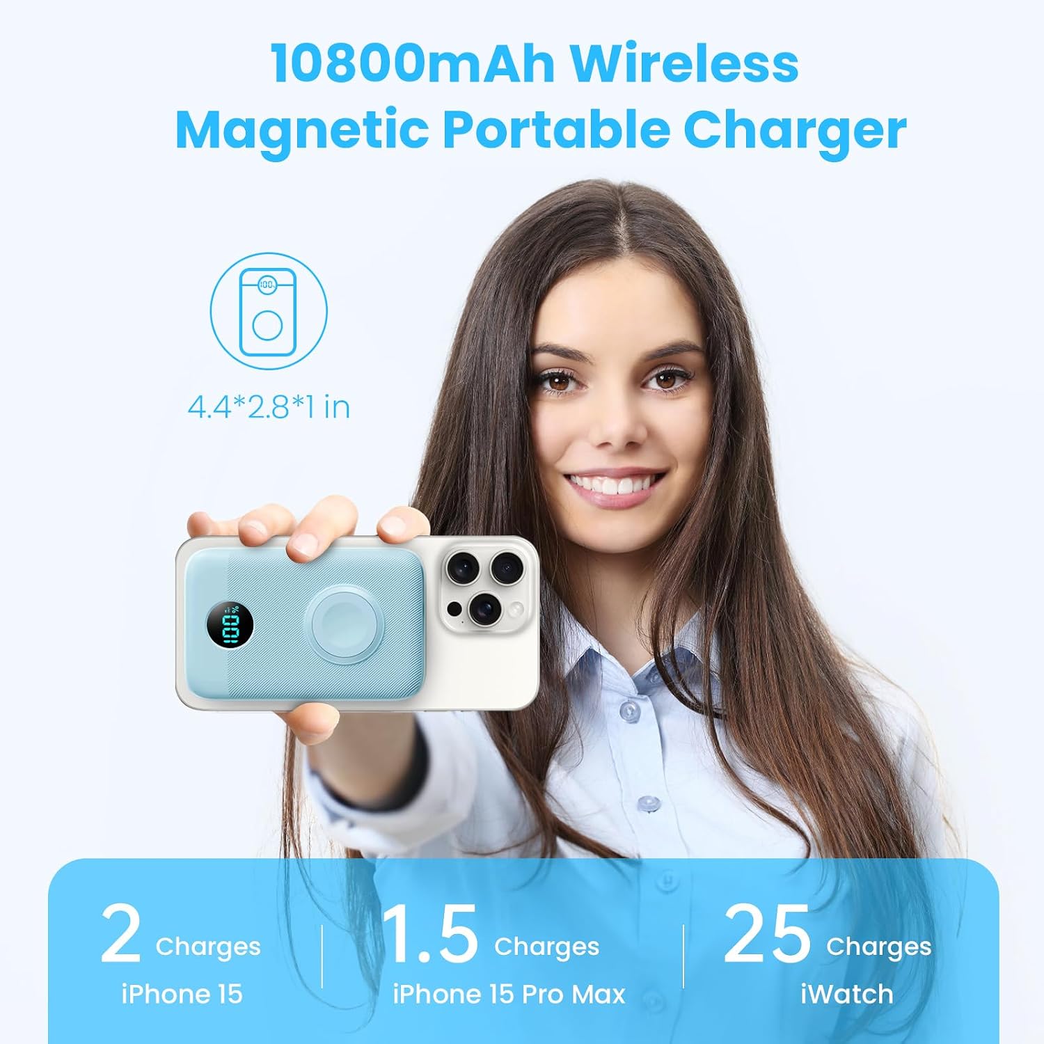 Detalle 2 de GKUTW HX100M4 Magnetic Power Bank, 10,800mAh, 25W USB-C, Sky Blue