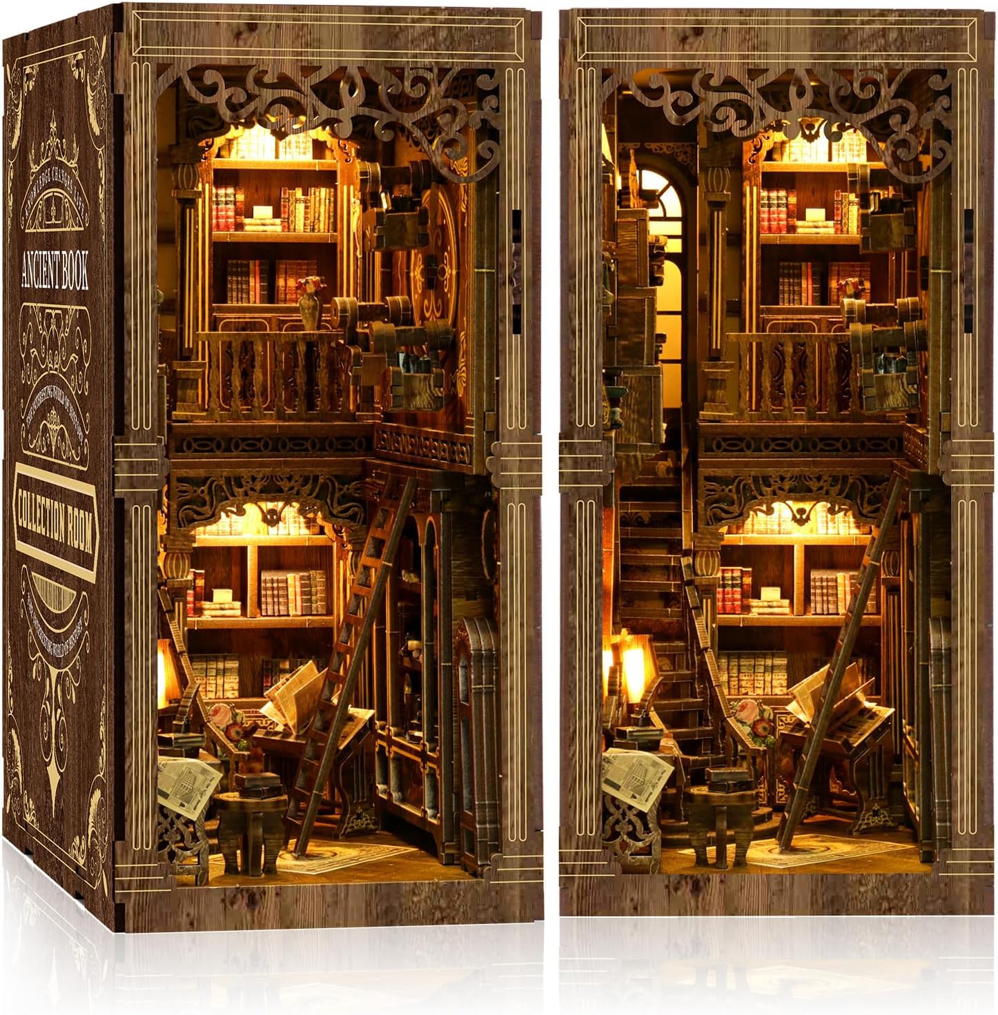 Book Nook Kit (Classic Edition): DIY Miniature Wooden Puzzle with LED Bookend