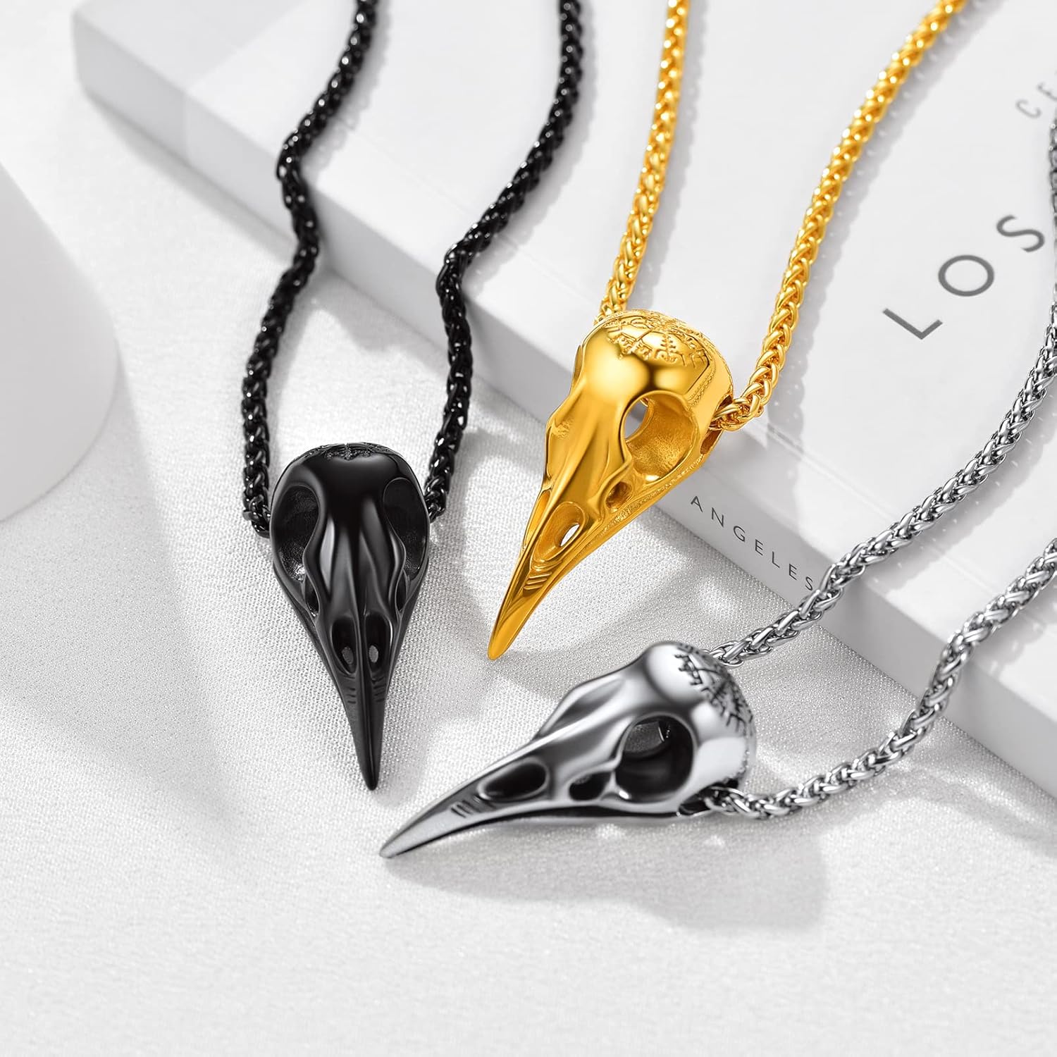Thumbnail 6 de PROSTEEL Collier homme « Corbeau » en acier inoxydable 316L, plaqué or/noir et pendentif Viking