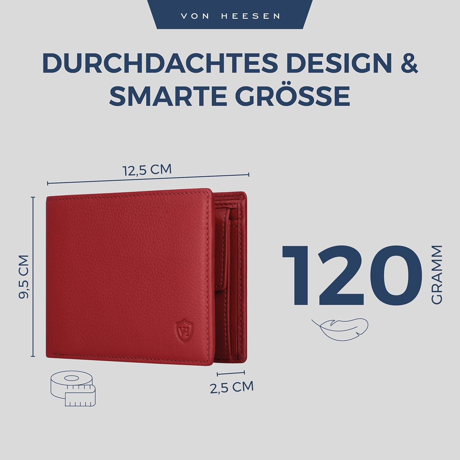 Detalle de VON HEESEN Leder Geldbörse mit RFID-Schutz – Echtleder Brieftasche in Rot