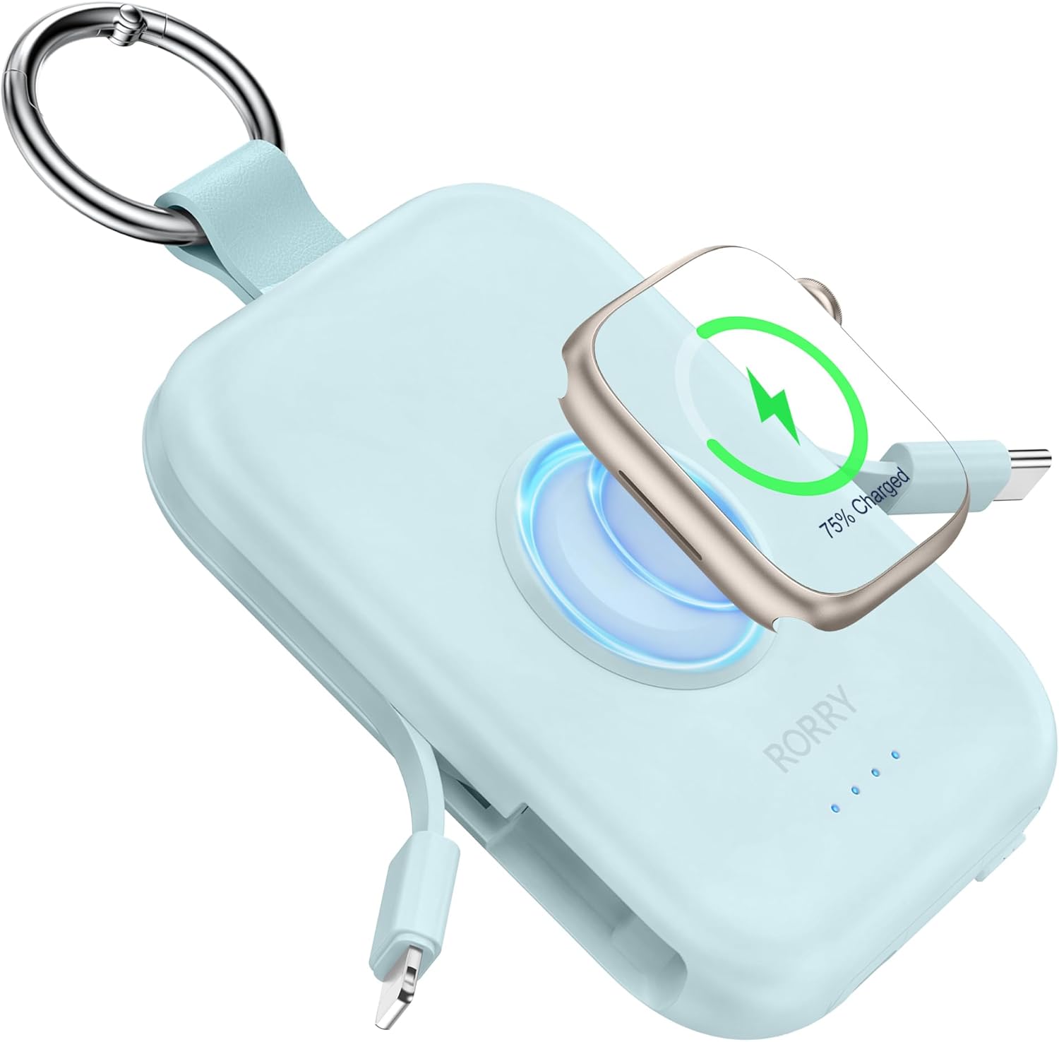 Thumbnail 6 de RORRY 5000mAh Portable Charger with Built-in Cables — Travel Keychain Power Bank for iPhone and Apple Watch