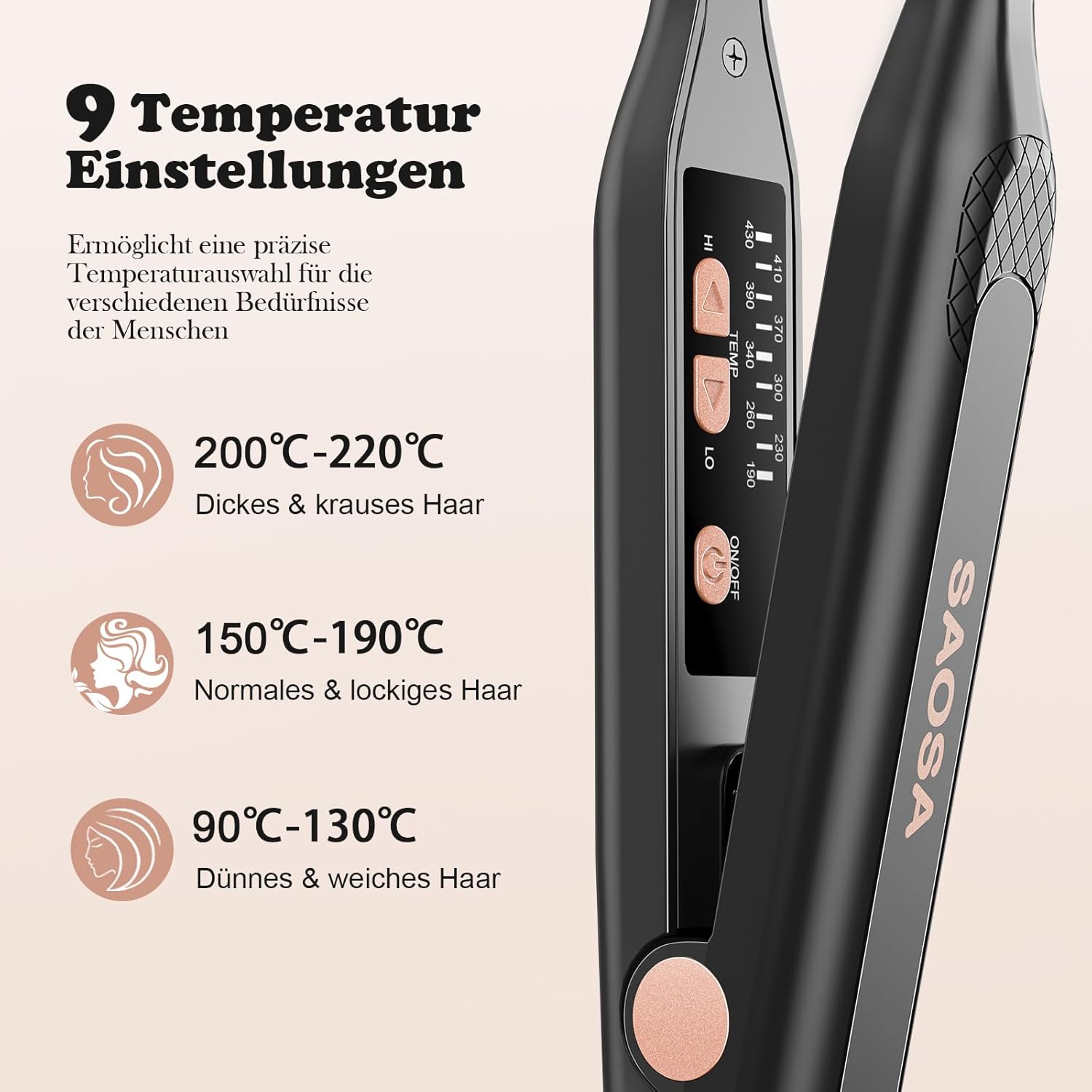 Thumbnail 3 de SAOSA Mini Glätteisen für kurze Haare (0,8 cm) mit 9 Temperaturstufen 90–220 °C – inkl. Hitzetasche & Handschuh