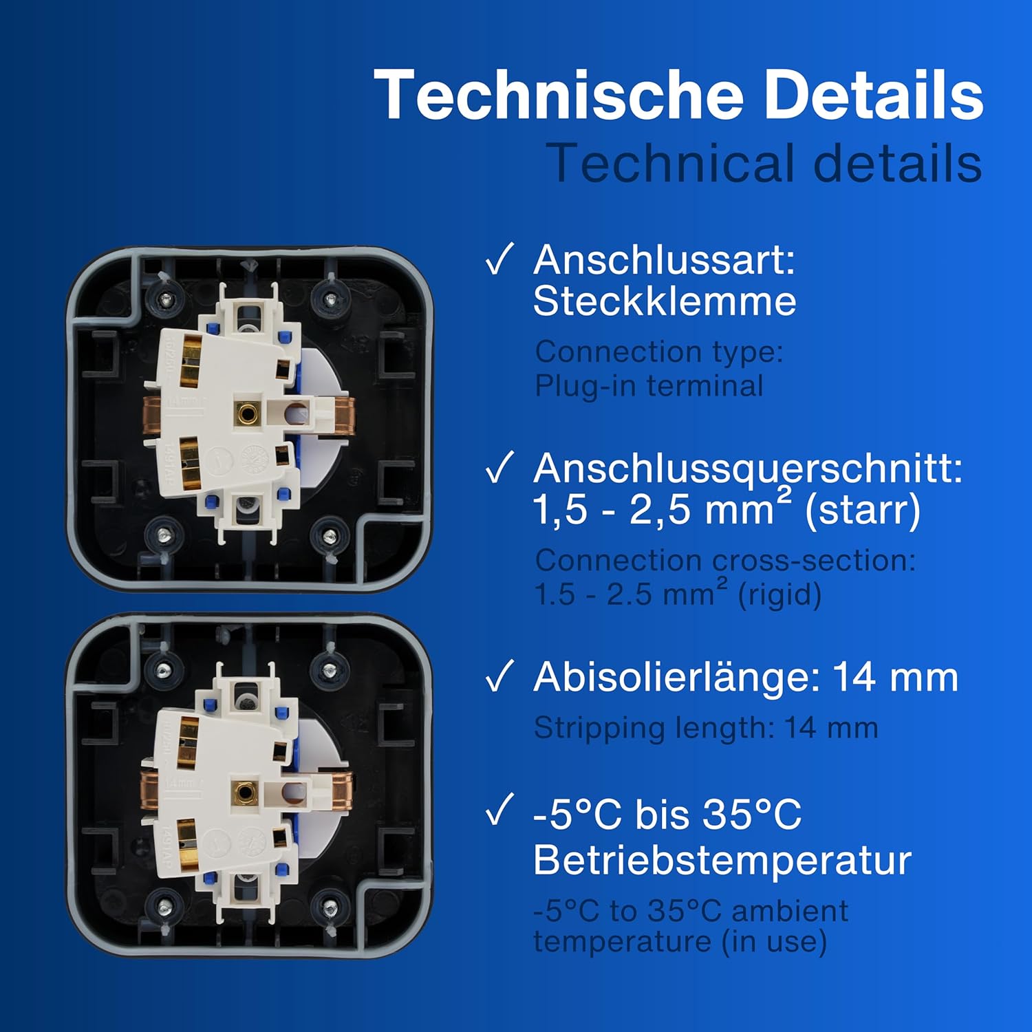 Detalle de REV AquaStorm: 2‑fach Aufputz-Feuchtraumsteckdose IP55, anthrazit, 230V / 16A