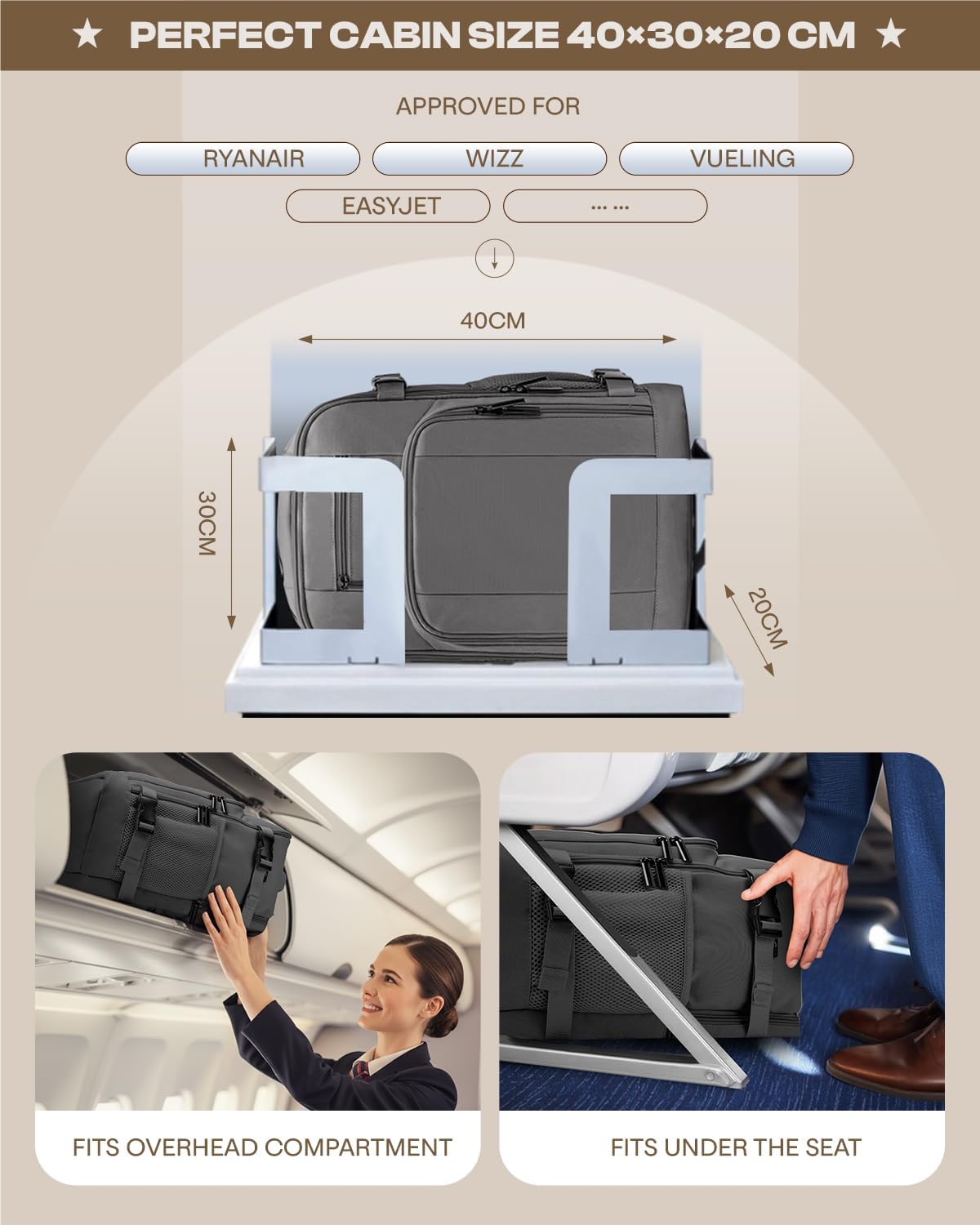 Thumbnail 2 de ZHXX Mochila cabina 40x30x20 Gris