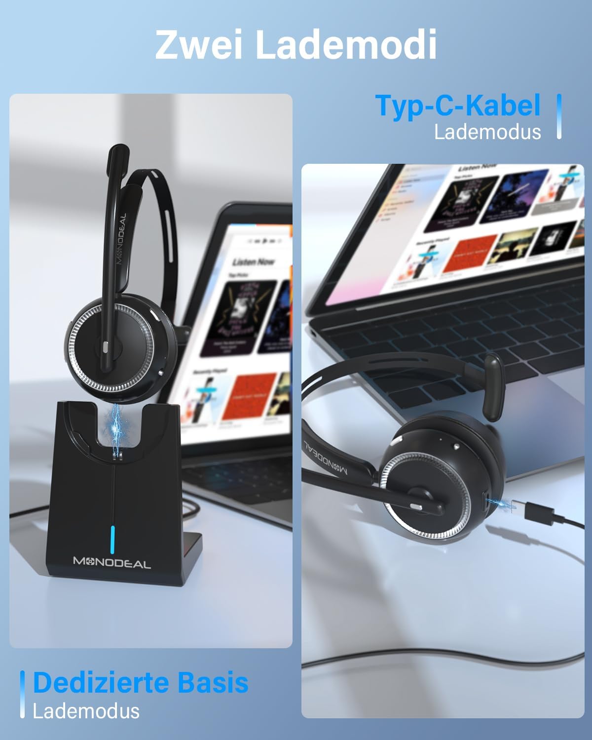 Thumbnail 5 de MONODEAL Bluetooth Headset mit Mikrofon – kabellose Lösung für Büro, Callcenter & Zoom