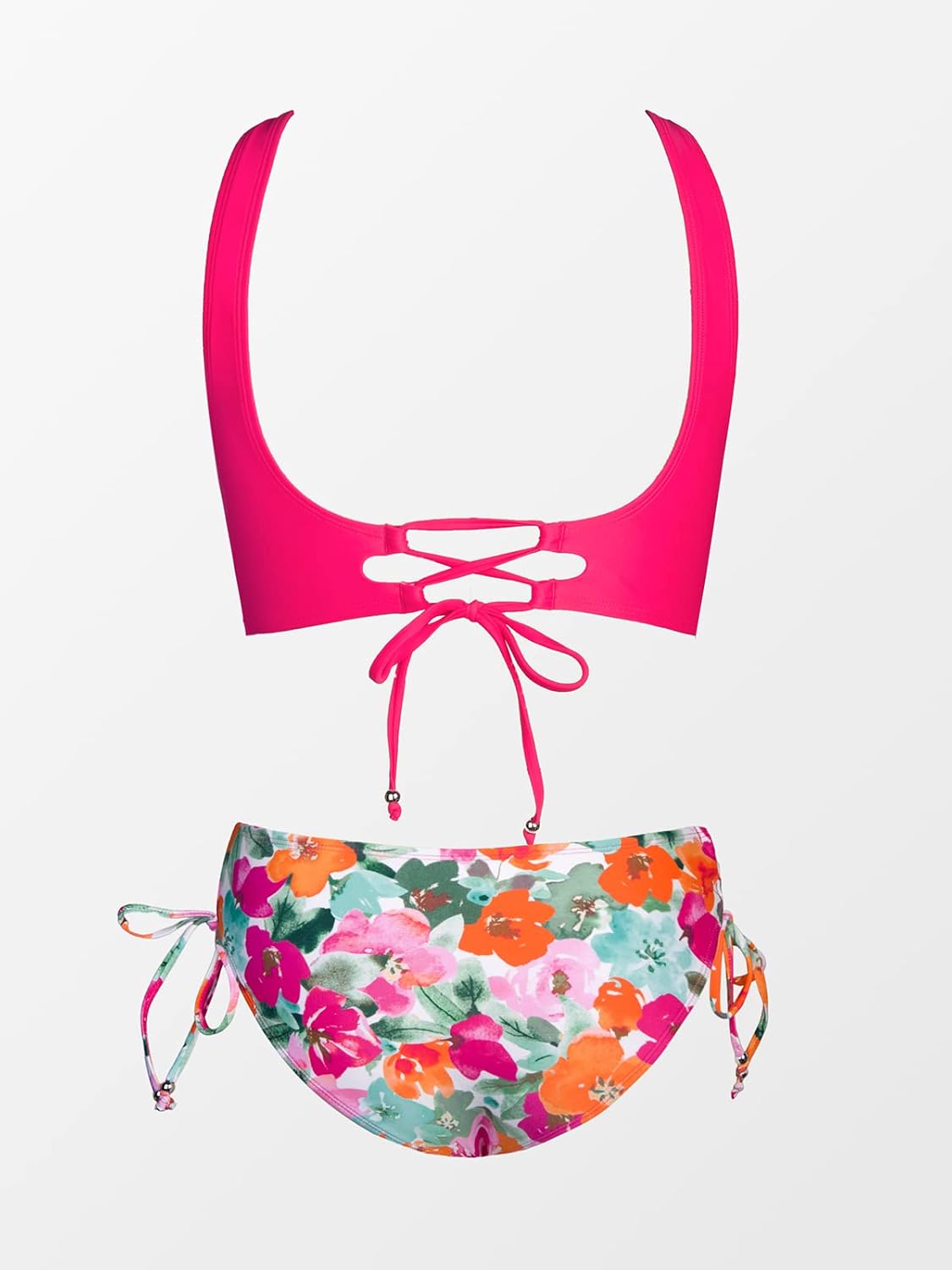 Detalle de CUPSHE Femme Bikini Froncé et Torsadé – Ensemble 2 Pièces Imprimé Floral avec Lacage