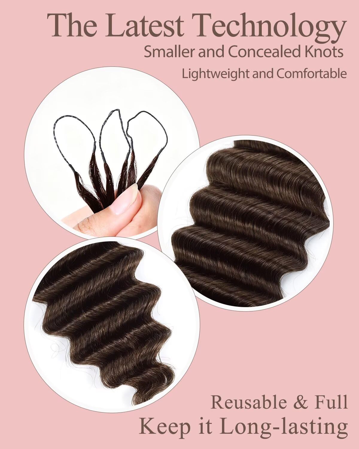Detalle de VDZ 14-Inch Human Crochet Hair, 4# Chocolate Brown Deep Wave, 110g, 80 Strands