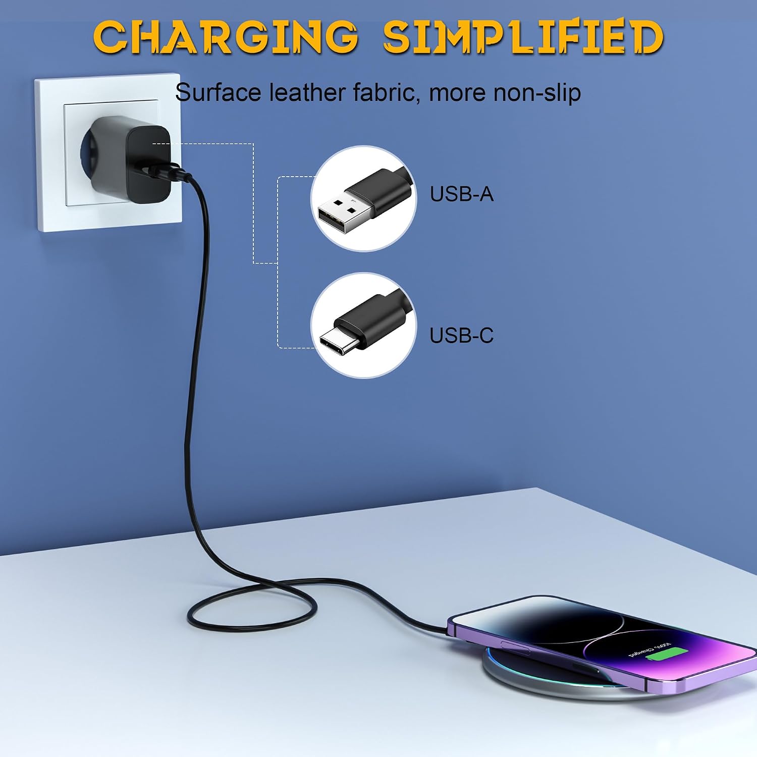 Detalle 2 de ORIEMAC wireless charger & charging pad for iPhone, Samsung Galaxy and AirPods (up to 15W)