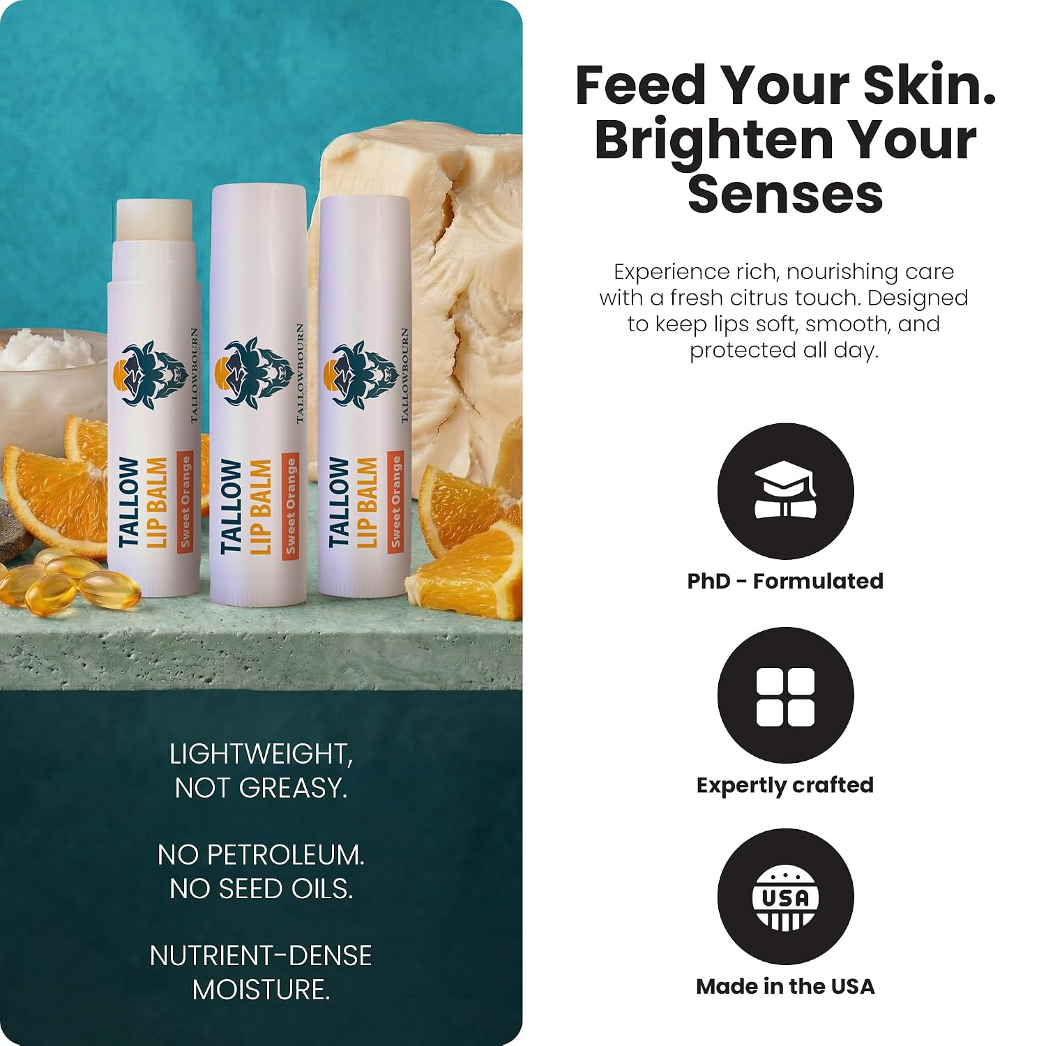 Thumbnail 1 de Tallowbourn Grass-Fed Beef Tallow Lip Balm 3-Pack, Sweet Orange