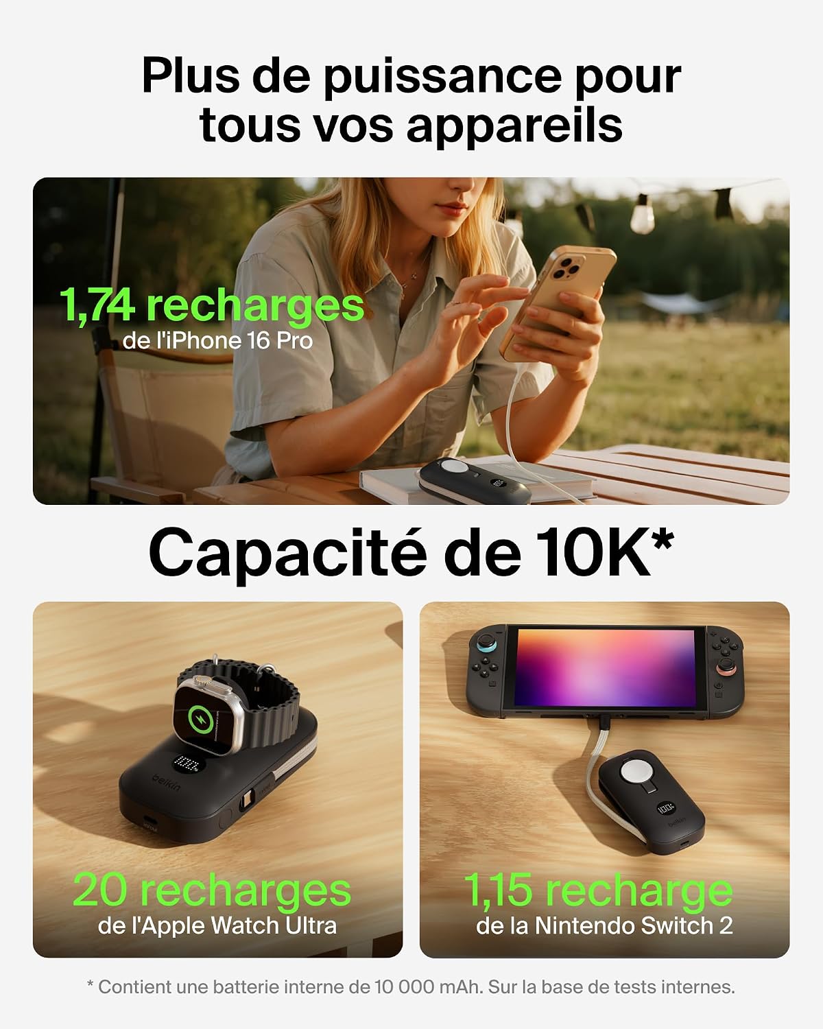 Detalle de Belkin BoostCharge Pro Batterie Externe 10000mAh avec Module de Recharge Apple Watch – Chargeur Portable 45W
