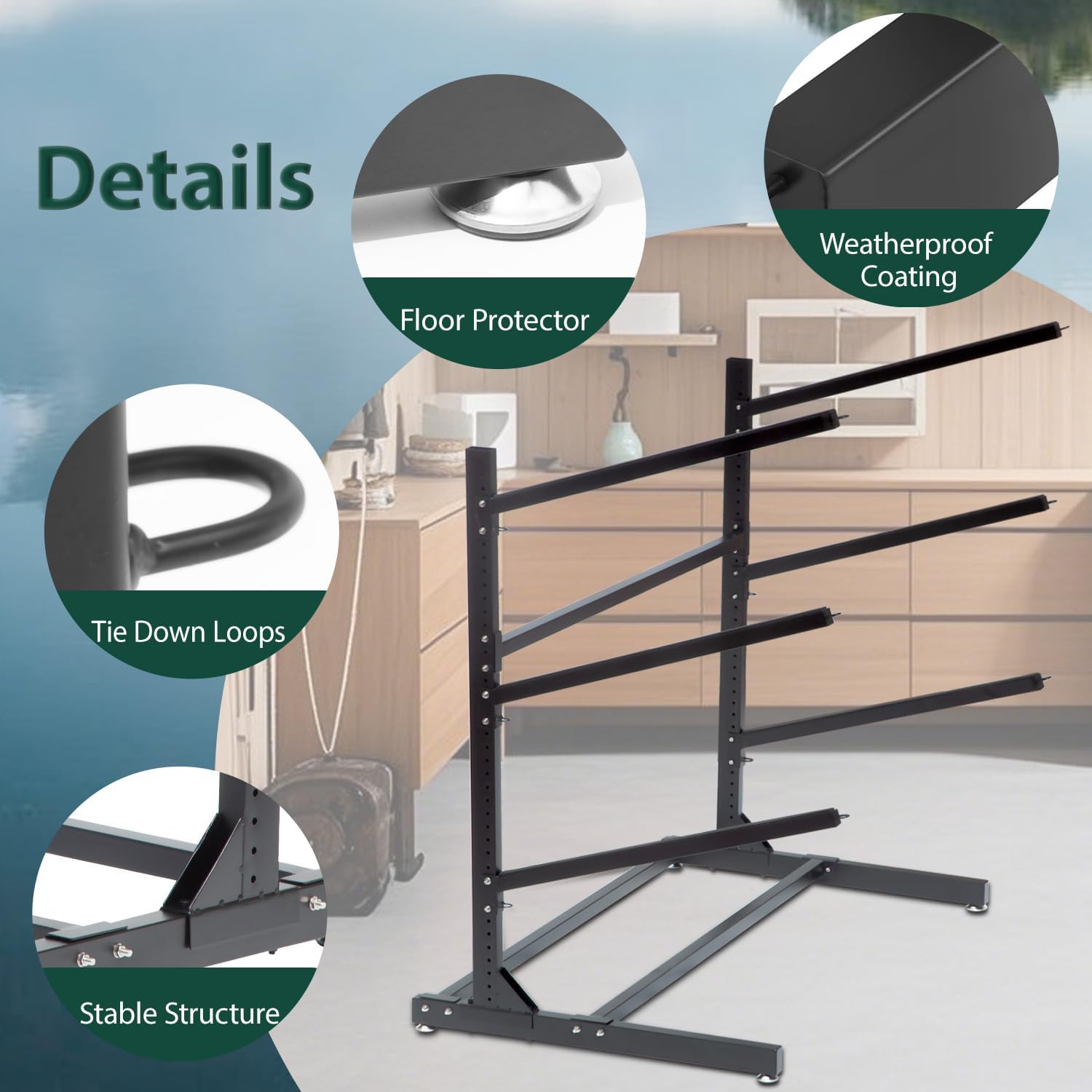 Thumbnail 3 de Taelakeni 3 Layers Kayak Storage Rack, Adjustable Freestanding Steel Stand