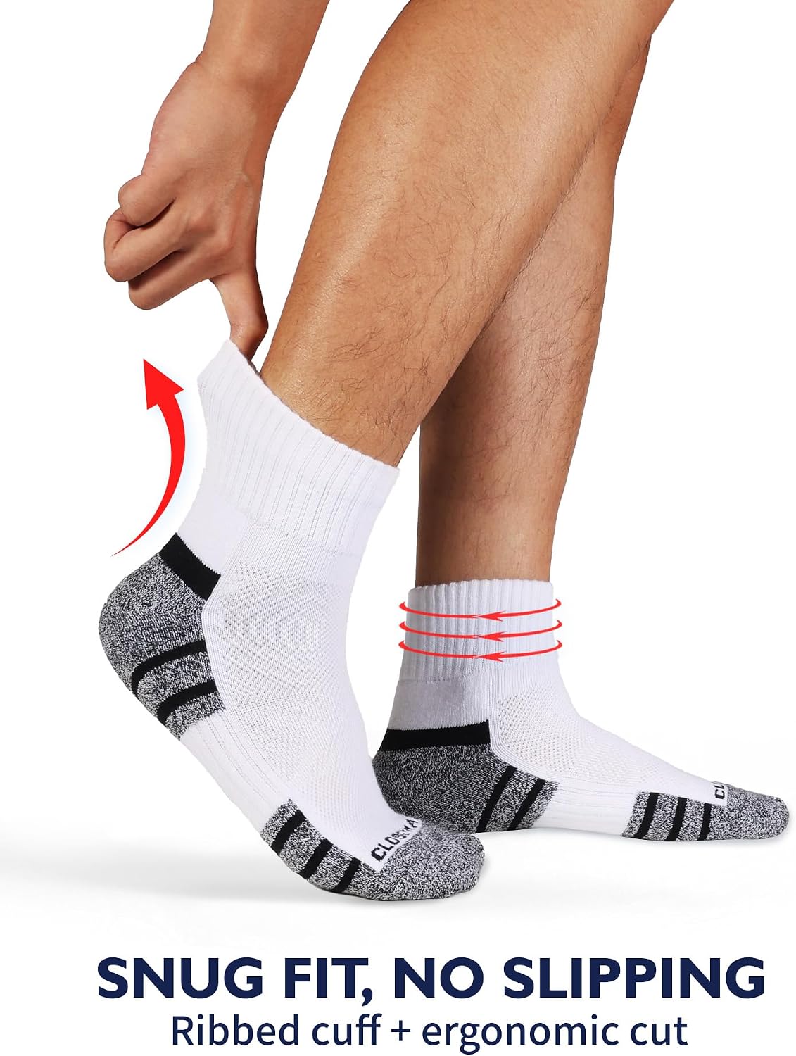 Detalle de CLOSEMATE Mens Sports Quarter Ankle Socks (6 Pairs) – anti-blister cushioned trainer socks