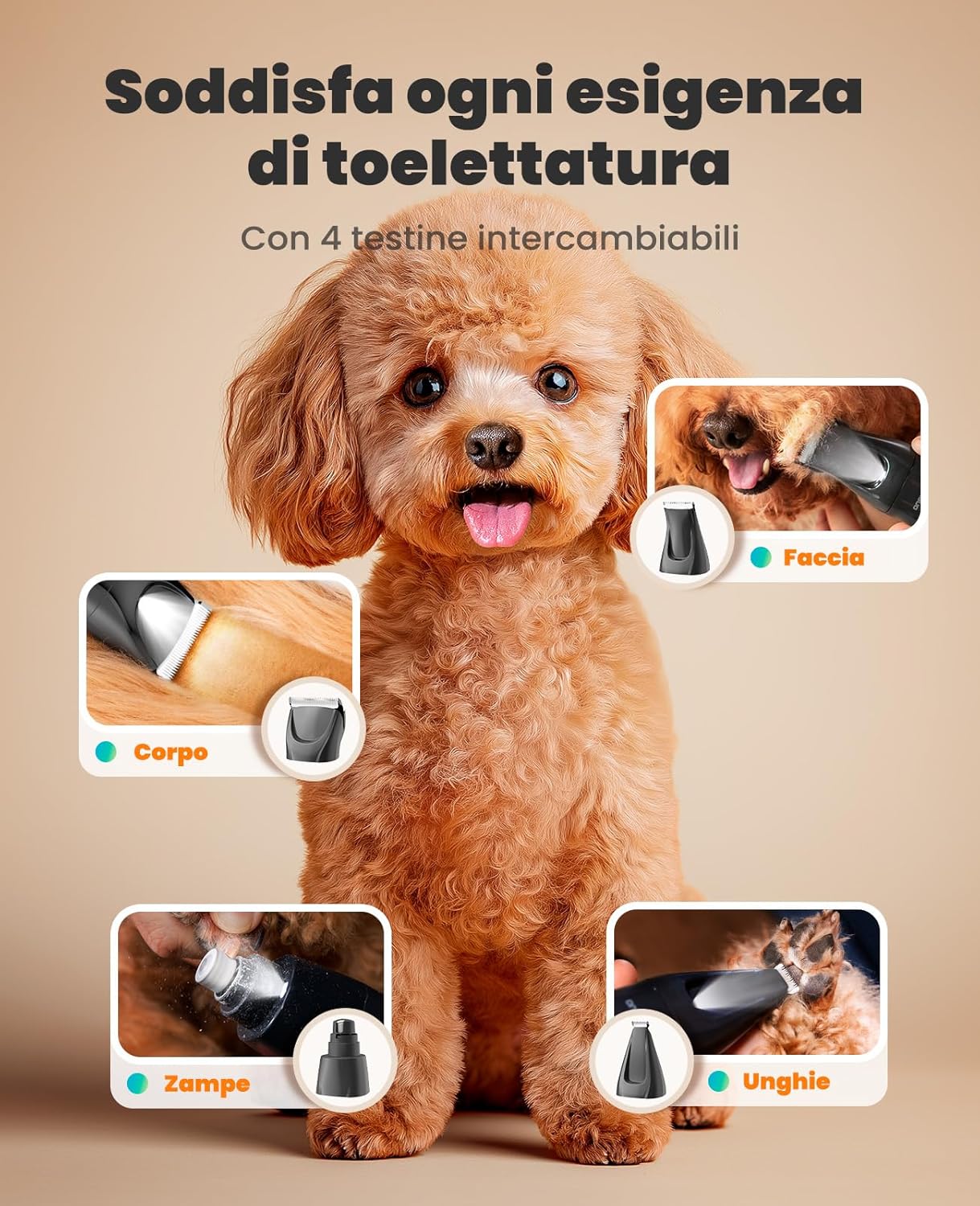 Detalle de Oneisall 4 in 1 Tosatrice per Cane e Gatto con Luce LED – versione 2025, 2000mAh