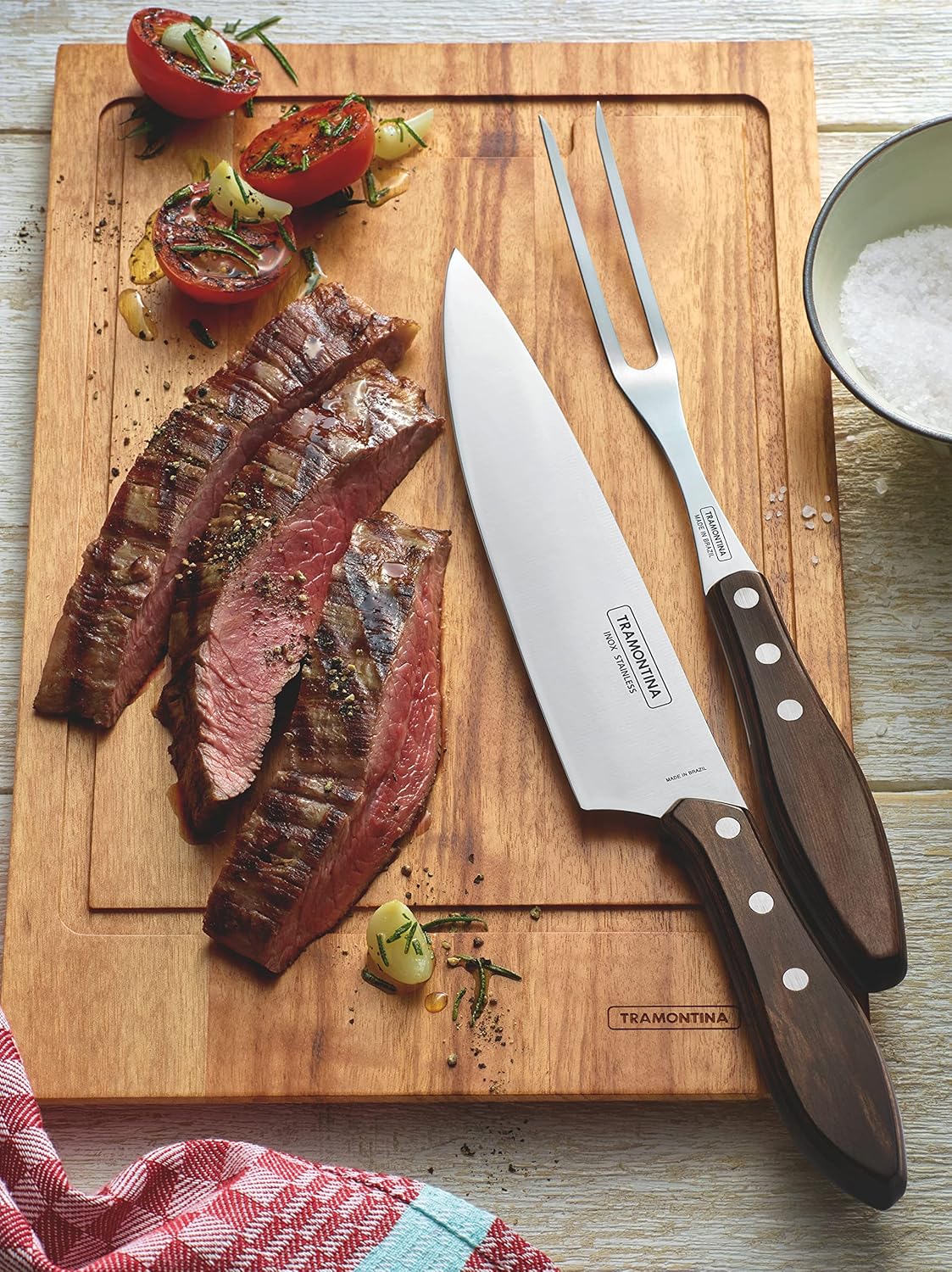 Detalle de Tramontina 29899/267 Barbecue Ensemble Clair – Noir (3 pièces) : couteaux avec lames en acier inoxydable
