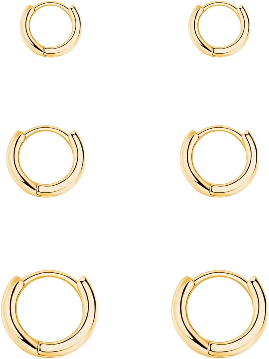 Thumbnail 6 de Silber 925 Creolen-Set mit 14 Karat Weißgold-Überzug – 3 Paar Klein-Ohrringe für Damen, Mädchen & Herren