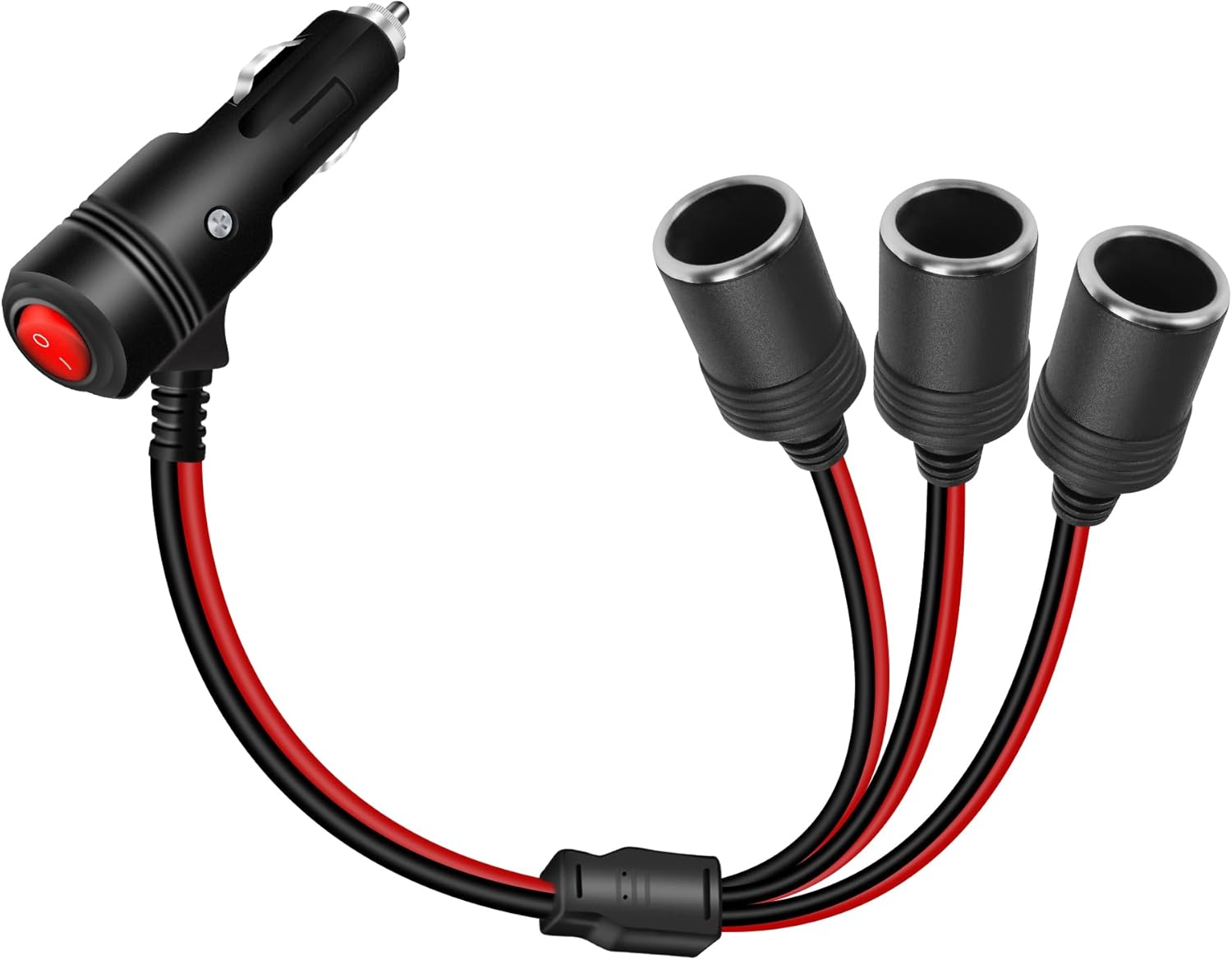 Detalle de RIIEYOCA 12v/24v Car Lighter Splitter with On/Off Switch — 1 Male to 3 Female Sockets (30cm)