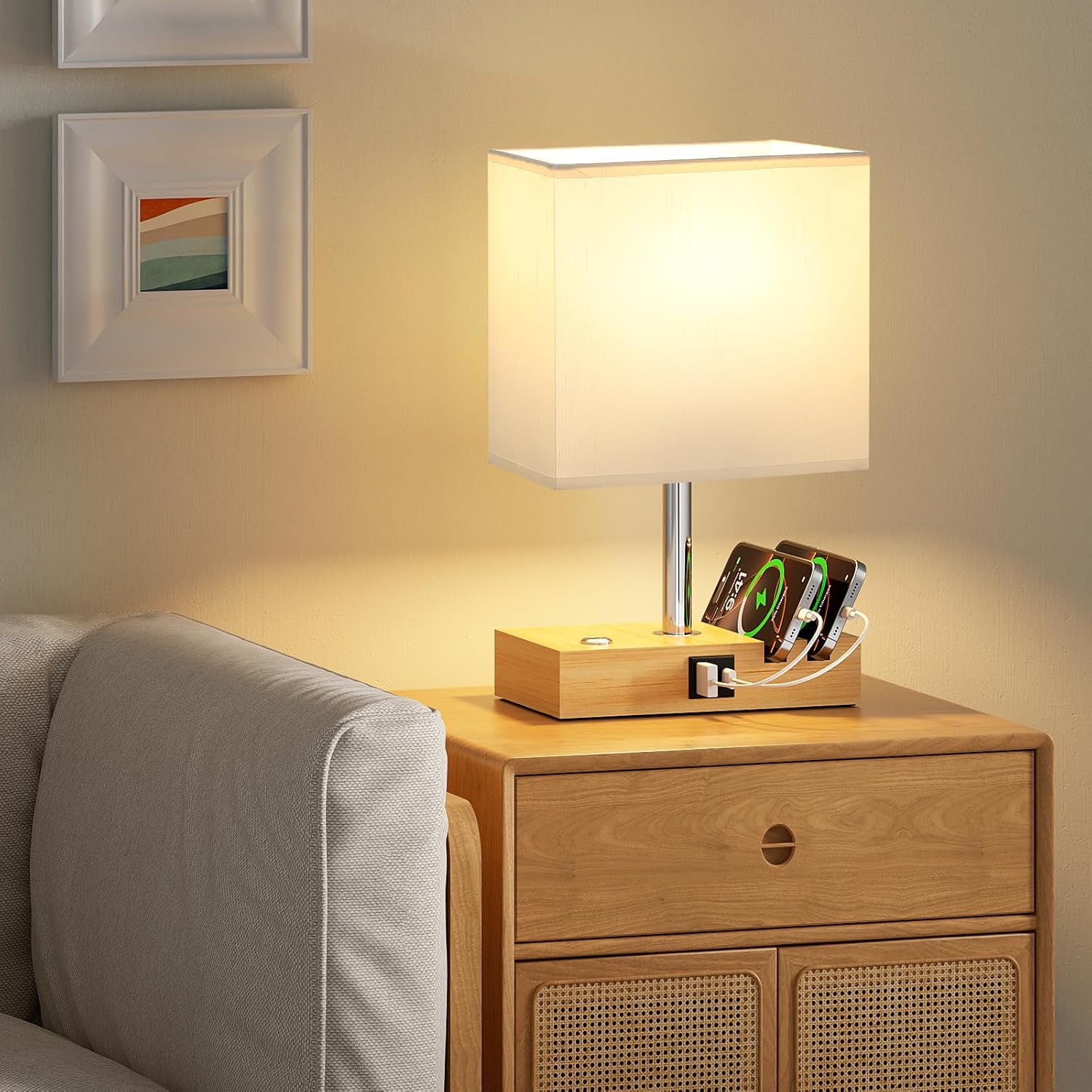 Thumbnail 5 de PreeOtti Bedside Wooden Lamp with USB A+C ports