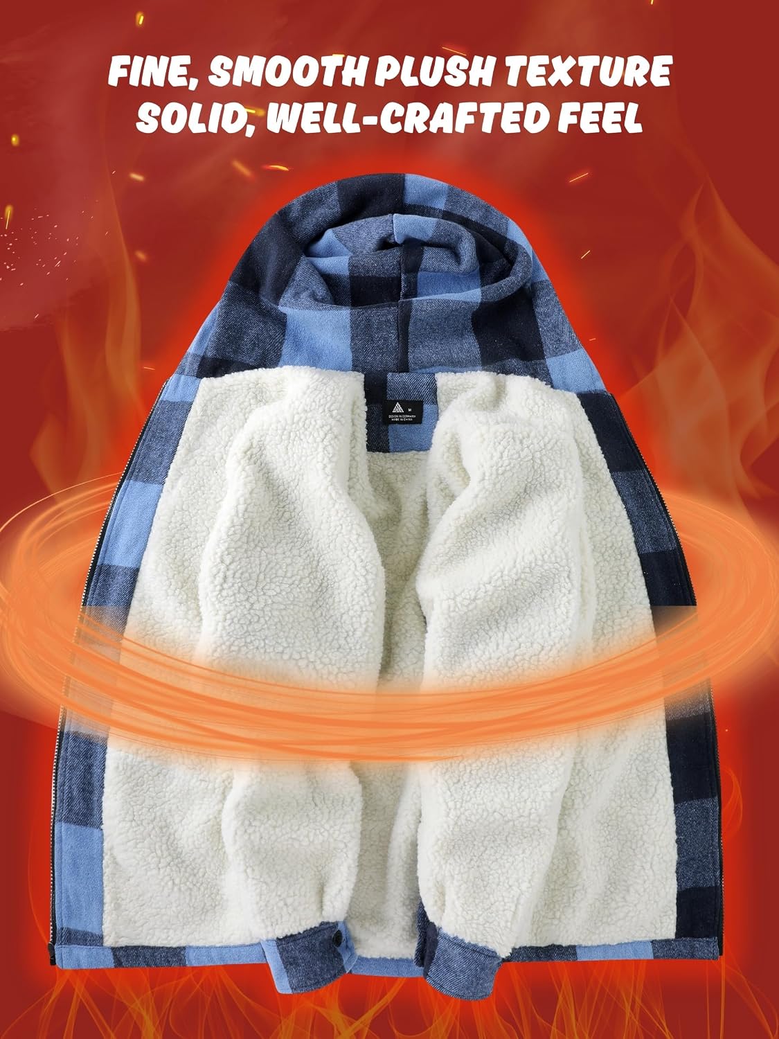 Detalle de Ceoutdoor Men's Plaid Fleece Sherpa Jacket with Hood, Zip Front and 4 Pockets