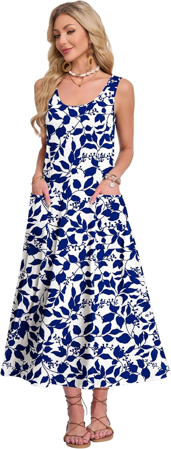 Detalle 2 de Robe longue femme été sans manches A-coupe décontractée avec poche – AUSELILY