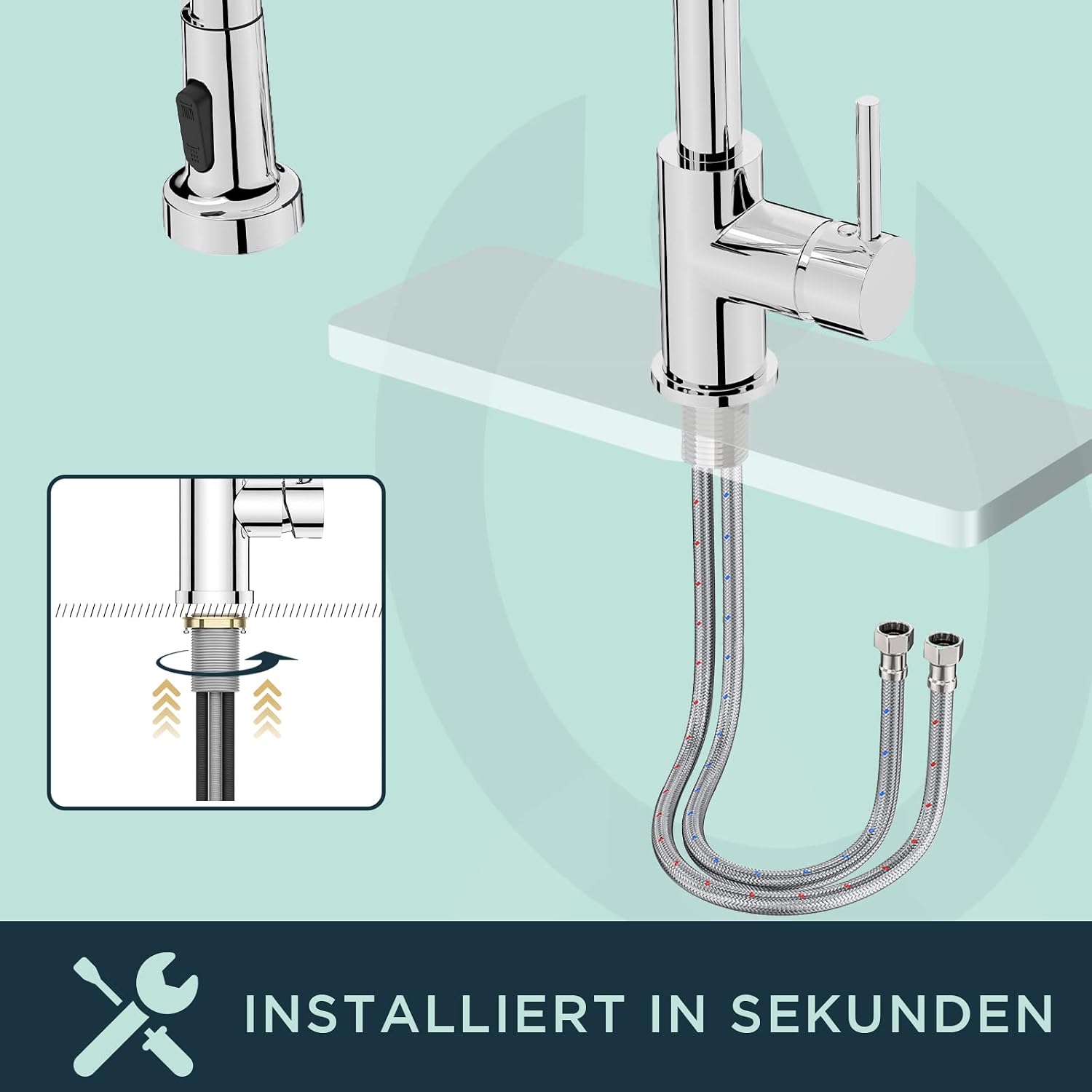 Detalle 1 de FORIOUS Wasserhahn Küche mit 360° Schwenk