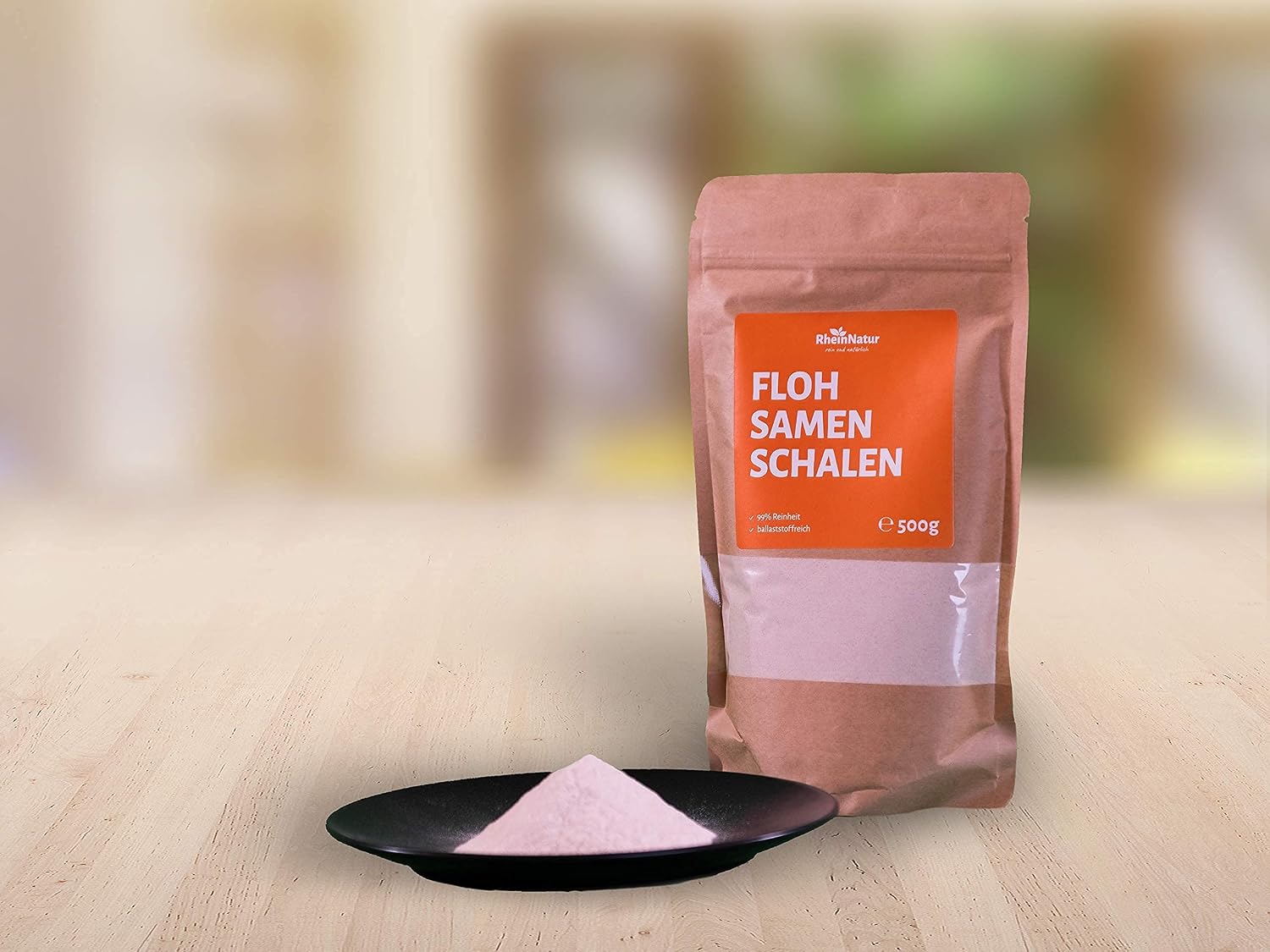 Detalle de RheinNatur biologisch psylliumschalenpoeder 500 g, fijn gemalen en 99% zuiver