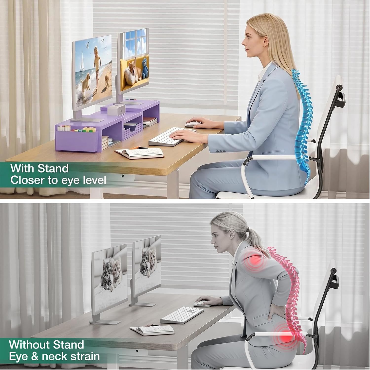 Thumbnail 2 de OPNICE Monitor Stand Riser with Drawer, 2 Magnetic Pen Holders, Purple