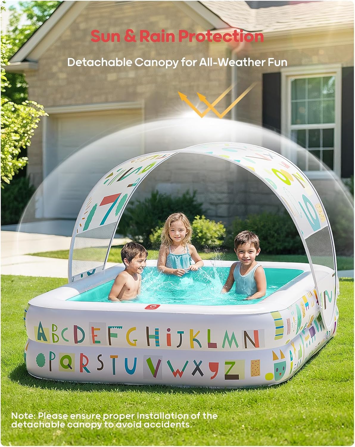 Thumbnail 4 de QPAU Kiddie Pool — 65" x 39" Inflatable Pool with Soft Floor, Canopy, and Multi-Use Play