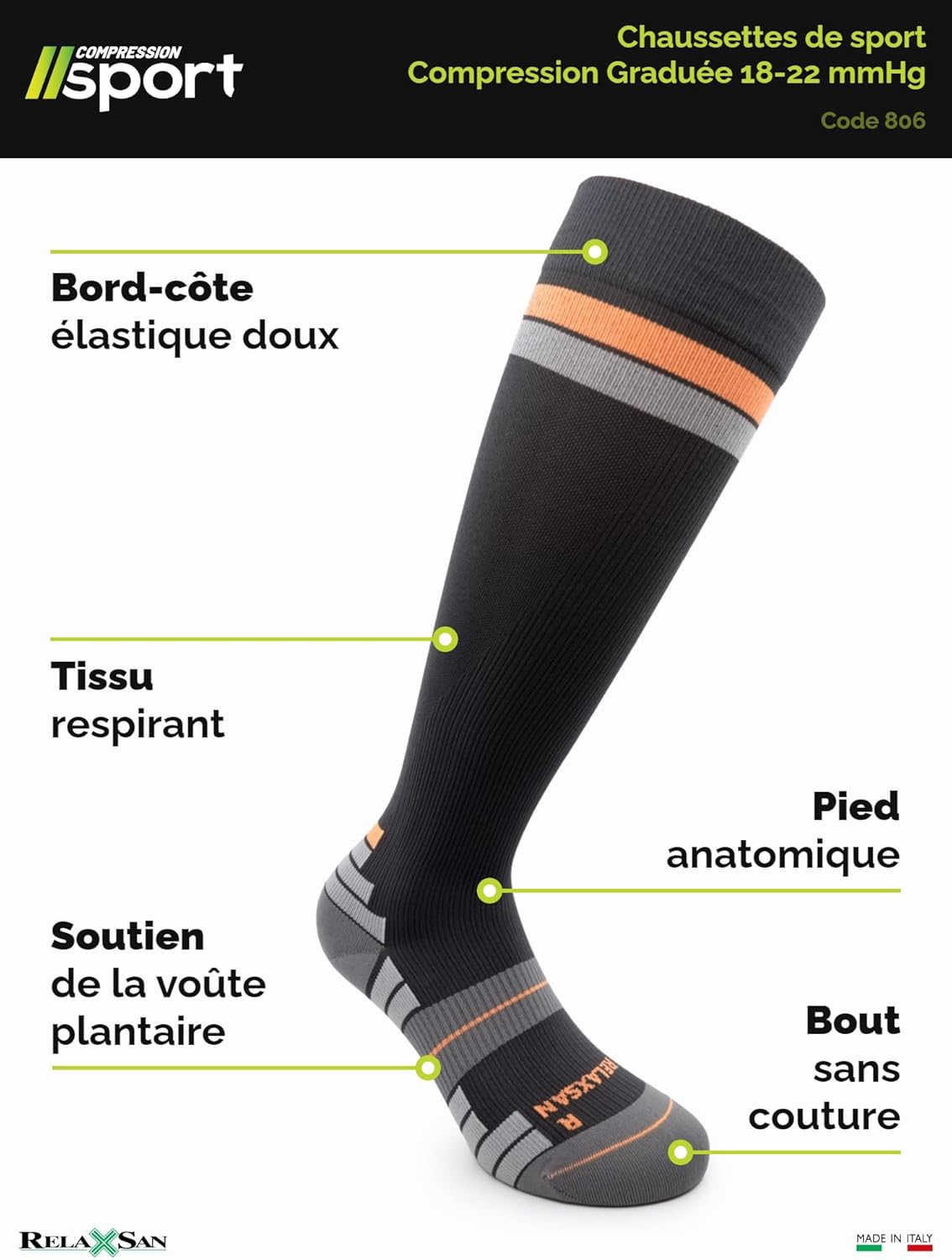 Thumbnail 3 de Relaxsan Chaussettes de Contention Sport 18-22 mmHg – Unisexe, Running et Sport
