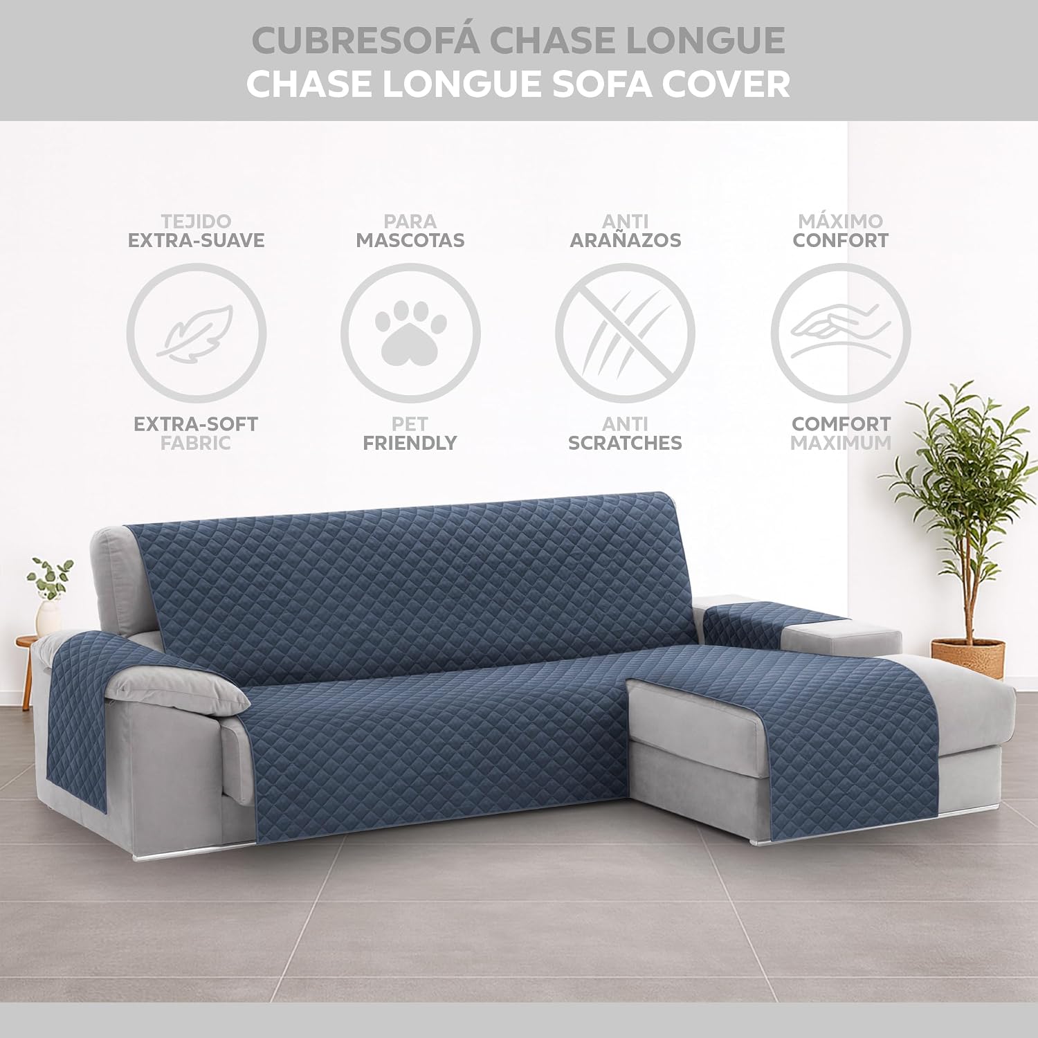 Detalle 2 de Copridivano chaise longue 240 cm Malu blu