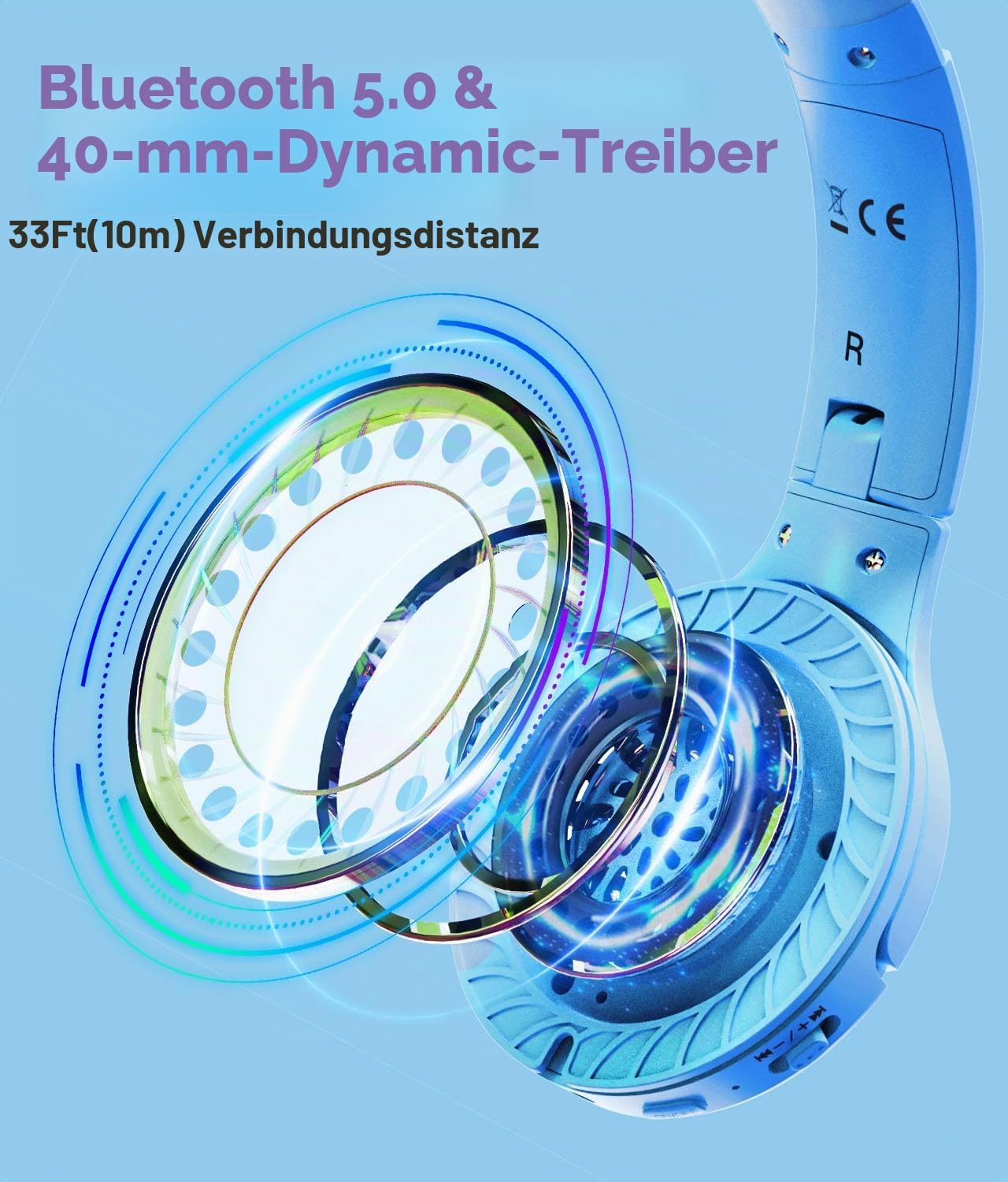 Detalle de KONNAO Kinder Kopfhörer Wireless 60H – faltbar, mit MIC, 85dB/94dB Lautstärkebegrenzer