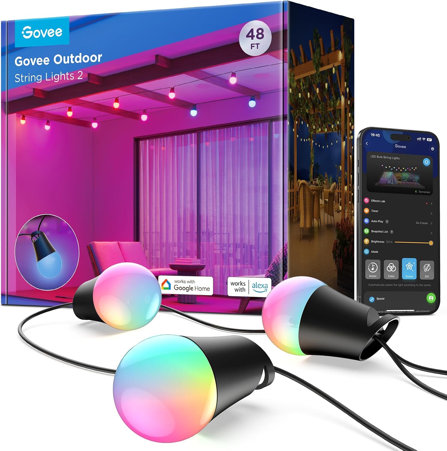 Detalle de Govee Smart Outdoor String Lights 48ft with Dimmable LEDs 🎍