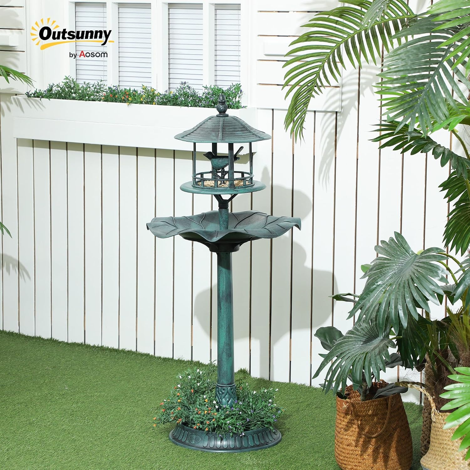 Detalle 2 de Outsunny 844-135V00GN vogelbad 3-in-1, plantenbak en voederplek