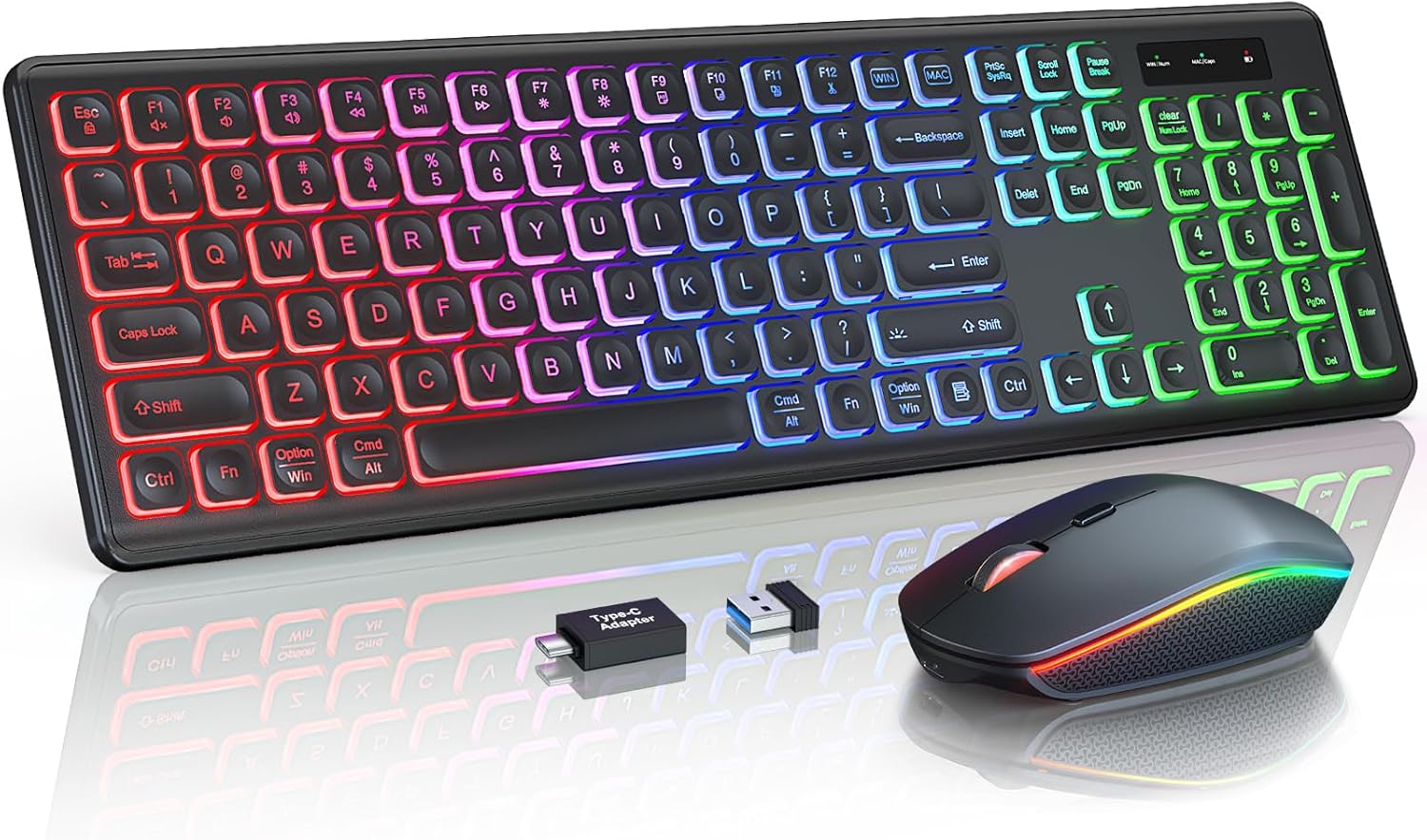 Trueque Wireless Keyboard and Mouse Combo full-size RGB Backlit