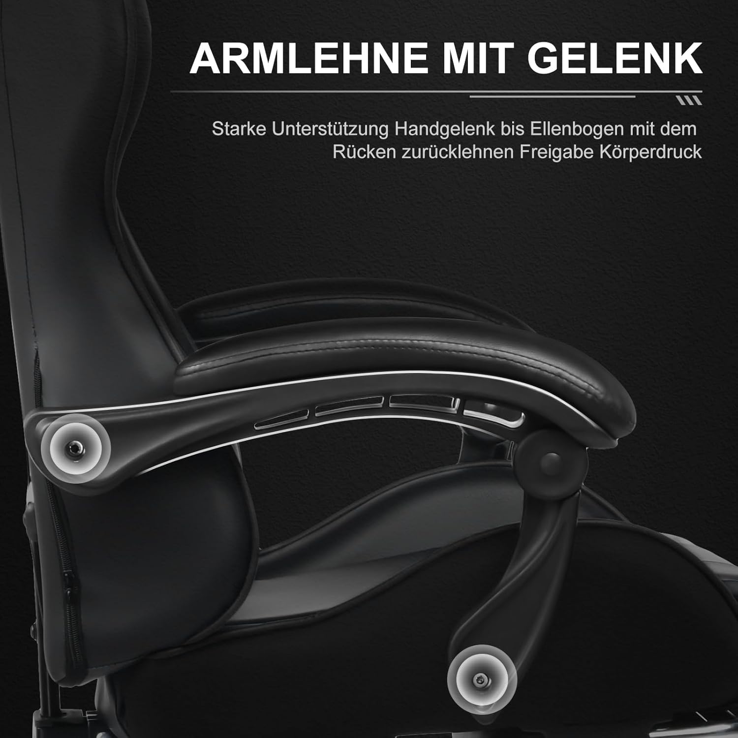 Thumbnail 4 de GTPLAYER Gaming-Bürostuhl mit Massage-Lendenkissen, Kopfstütze und Fußstütze (bis 150 kg) – schwarz
