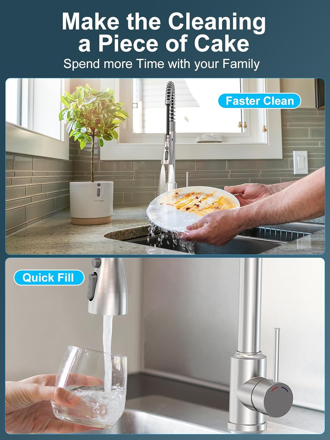 Detalle 2 de SREWOHS PRO Rubinetto da cucina estraibile 360° con doccetta 🚰