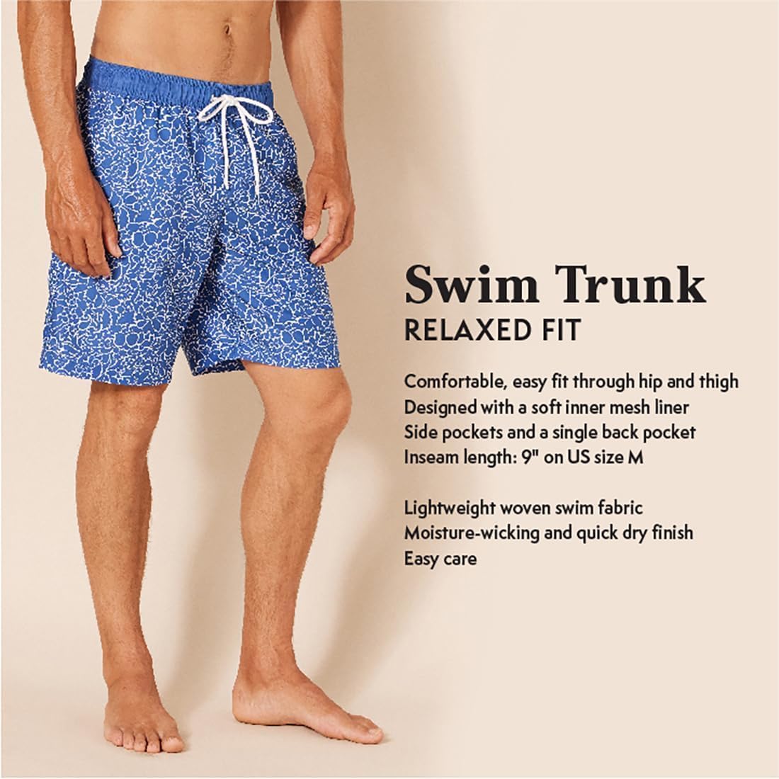 Detalle 2 de Amazon Essentials Men's 9-Inch Swim Trunk with Mesh Liner, Pockets, and Drawstring