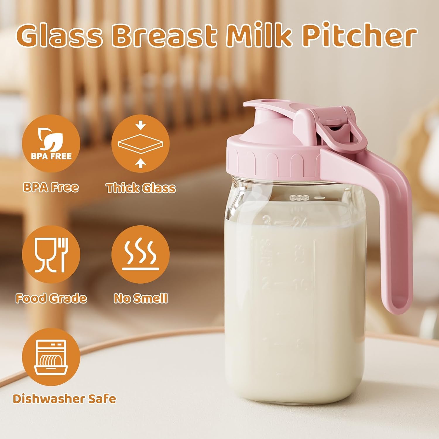 Detalle 1 de OneDream 32 oz Glass Breast Milk Pitcher with Sealing Lid and Wide Mouth