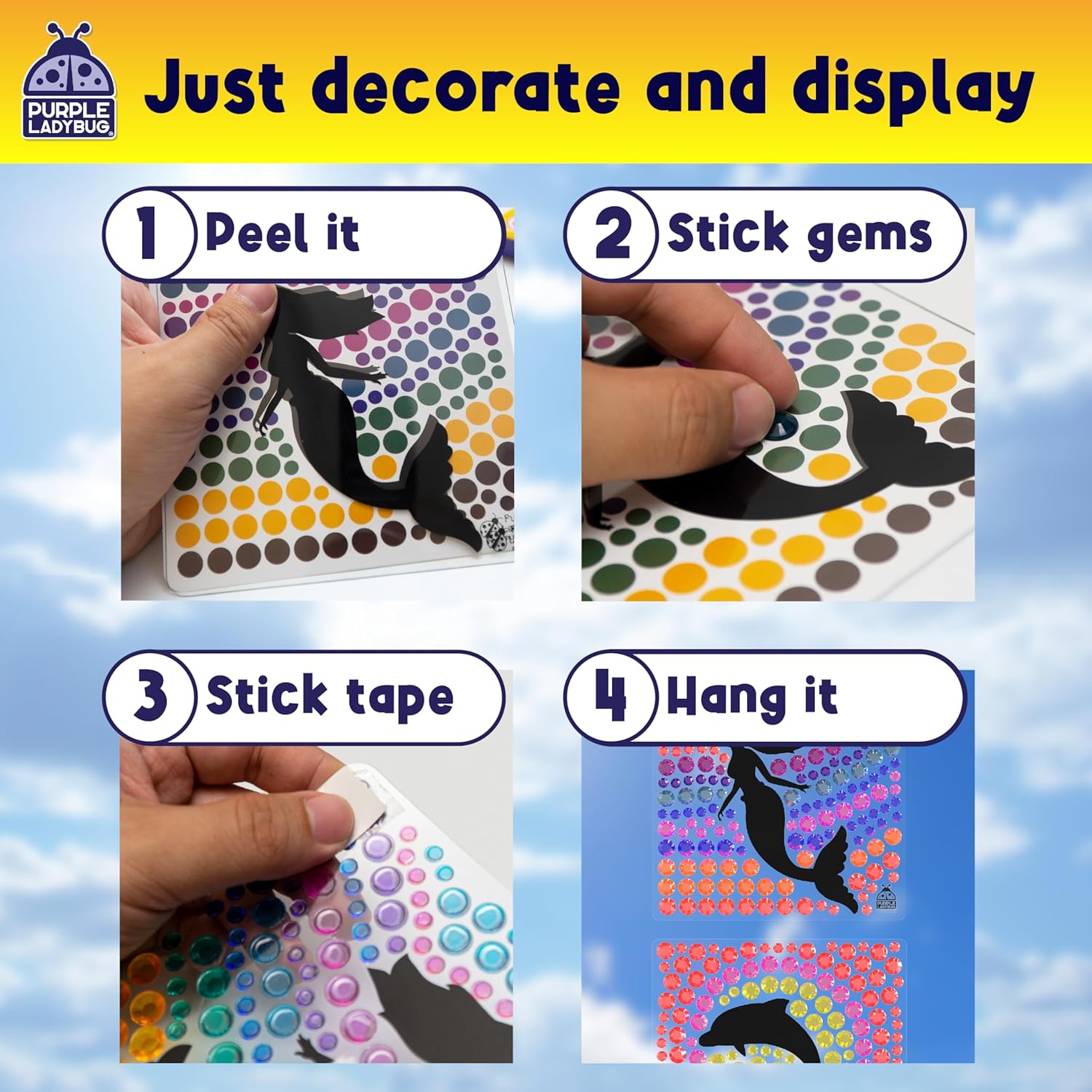 Thumbnail 5 de Purple Ladybug SunGemmers Suncatcher Craft Sets for Girls (Dolphin, Mermaid & Turtle)