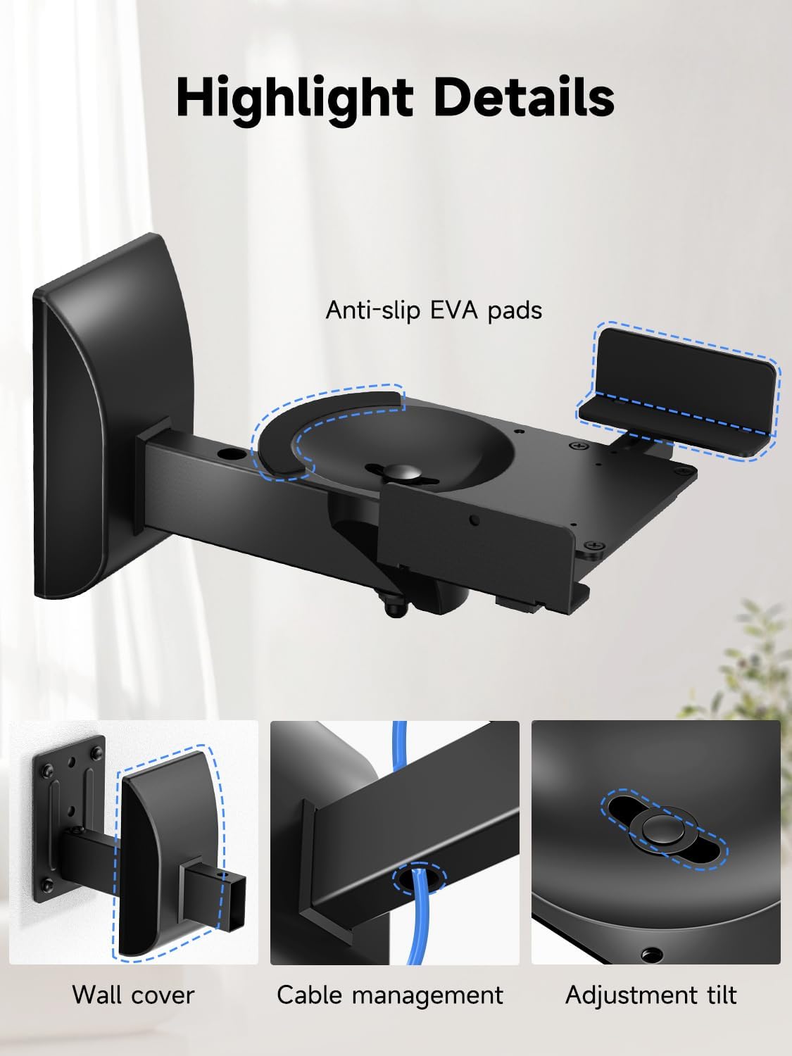 Detalle de Suptek Speaker Wall Mounts (2-Pack) – Dual Wall Brackets for Surround Sound Speakers up to 55 lbs
