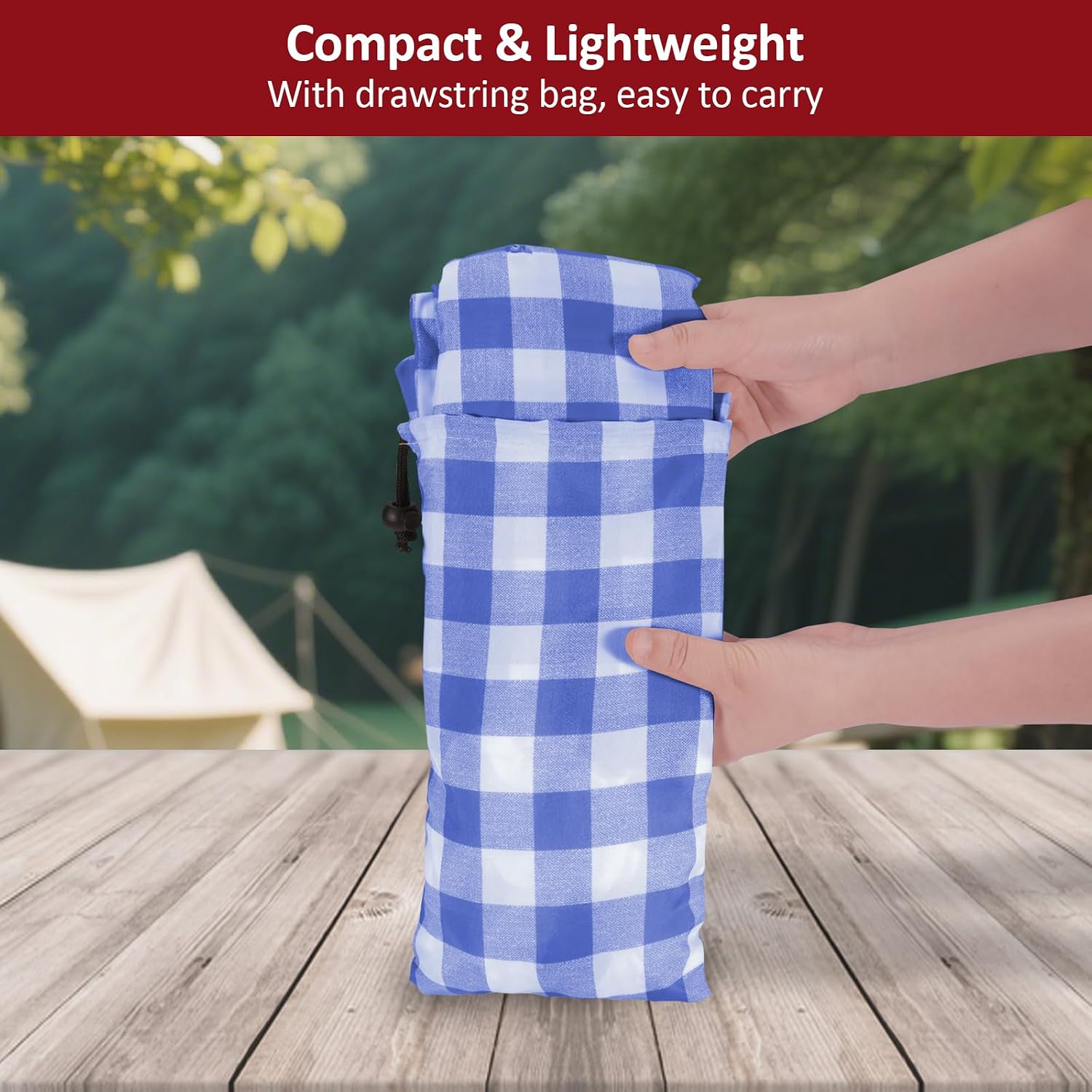 Thumbnail 5 de KENOBEE 6ft Picnic Table and Bench Cover Set, 3-Piece Blue-White Checkered