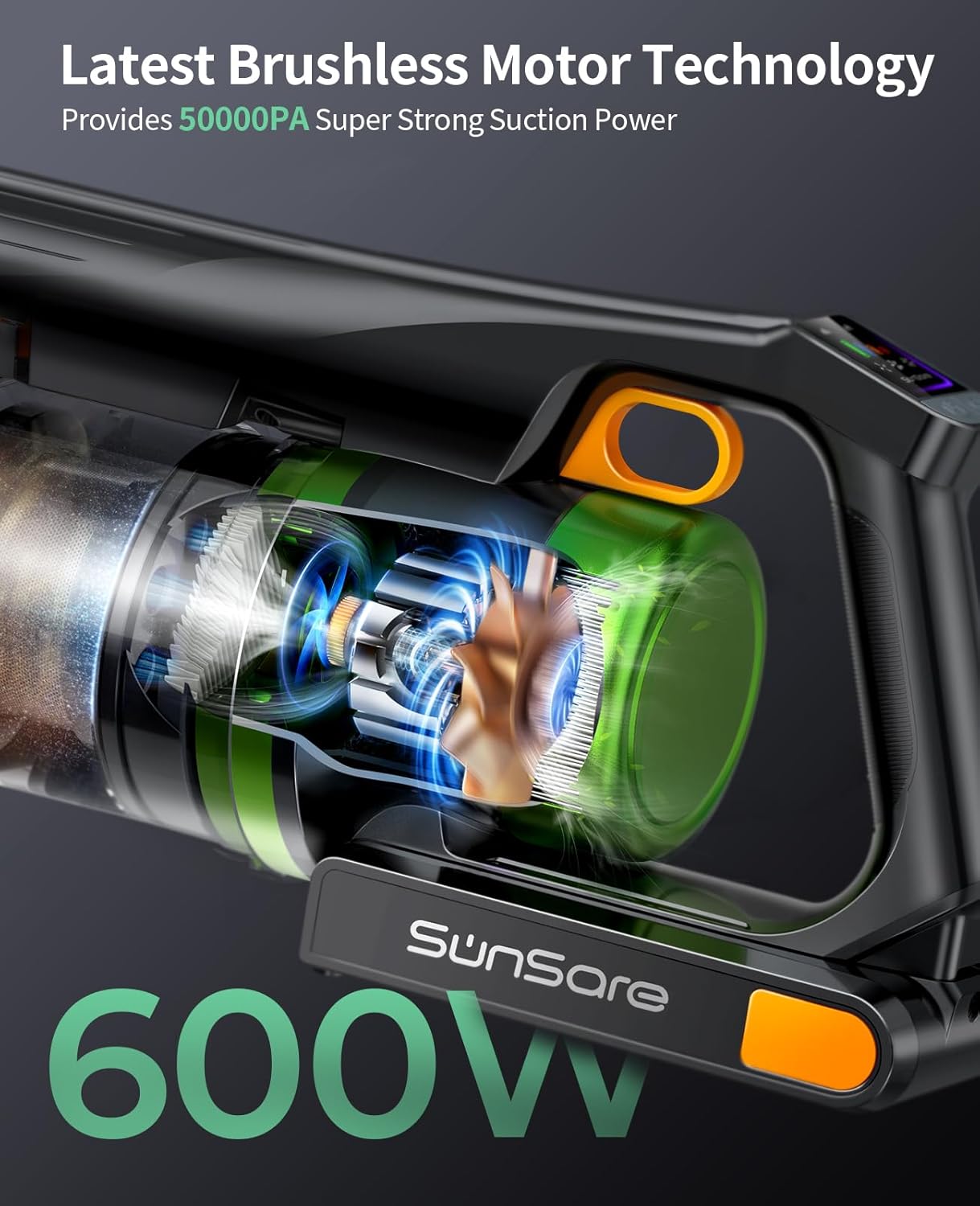 Thumbnail 3 de SunSare Cordless Vacuum Cleaner X11: 50KPa, 600W, 65-Minute Runtime with Green LED Headlights