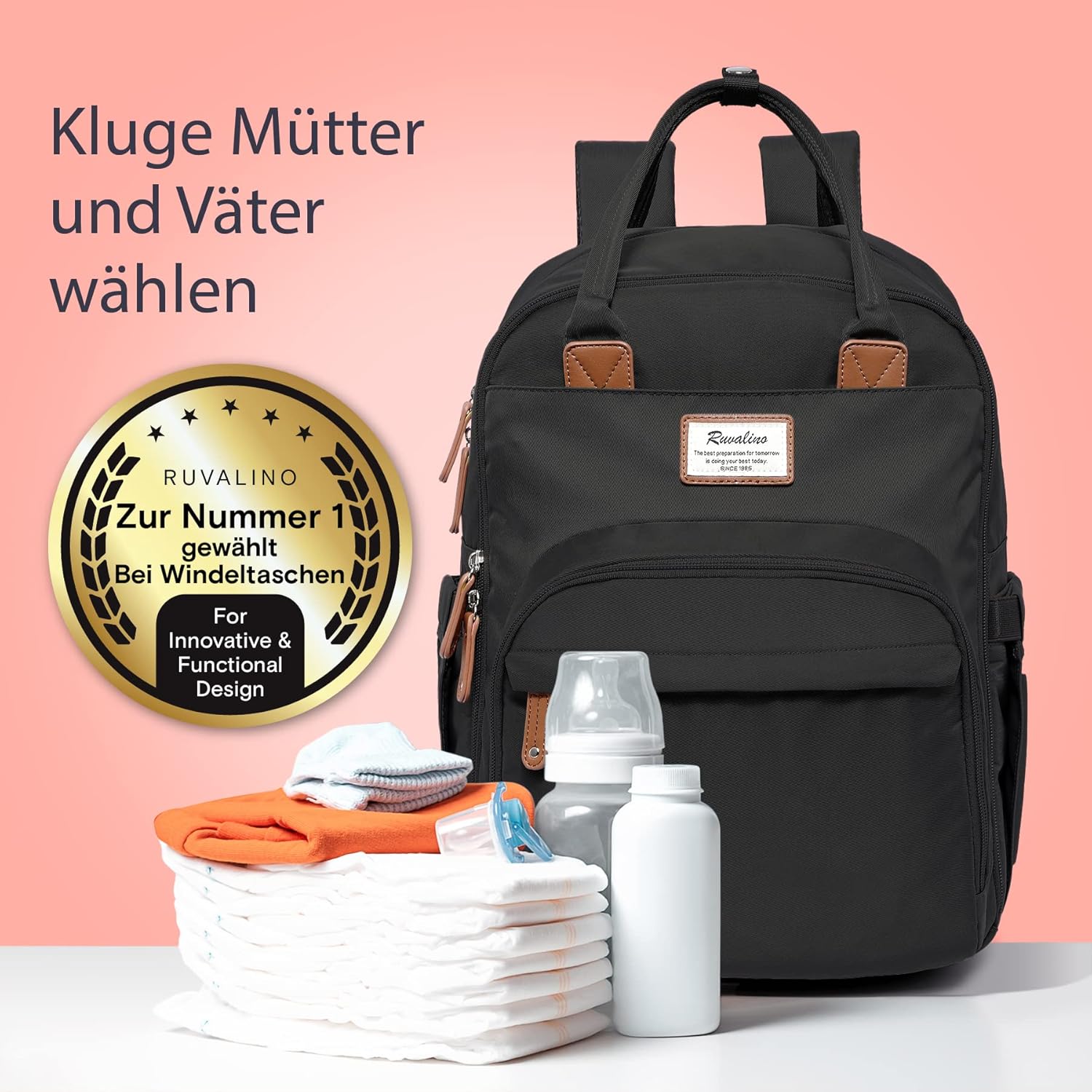 Thumbnail 2 de RUVALINO Baby Wickelrucksack – Multifunktionaler Wickeltaschen-Rucksack mit großer Kapazität