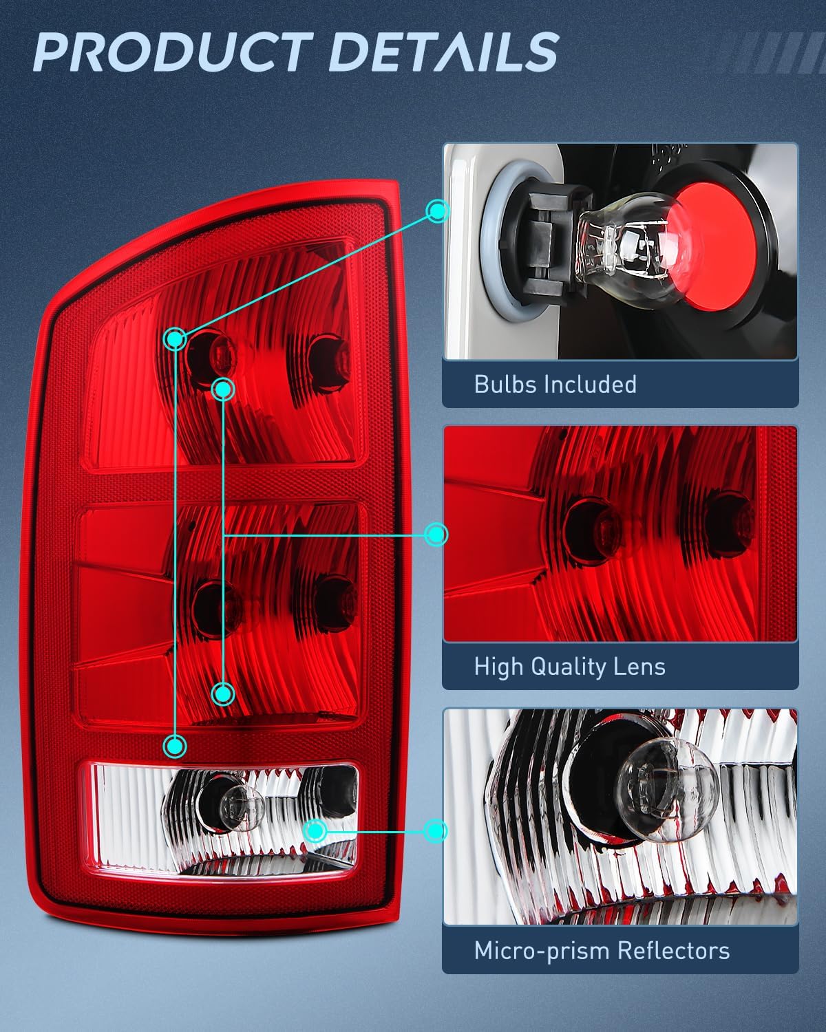 Detalle 2 de Nilight Taillight Assembly for 2002-2006 Dodge Ram (OE-Style, Left & Right Rear Lamp)