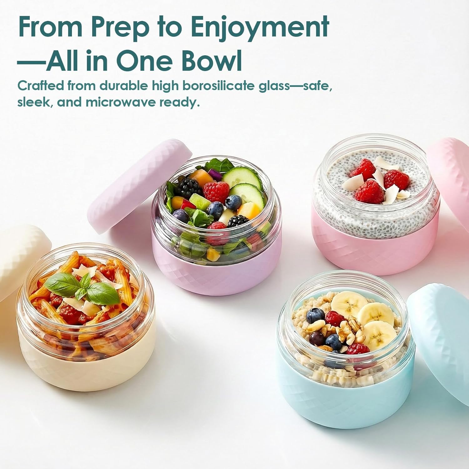 Detalle de Cafezi 16 oz Glass Lunch Bowl with Lid — Leakproof, BPA-Free & Microwave Safe