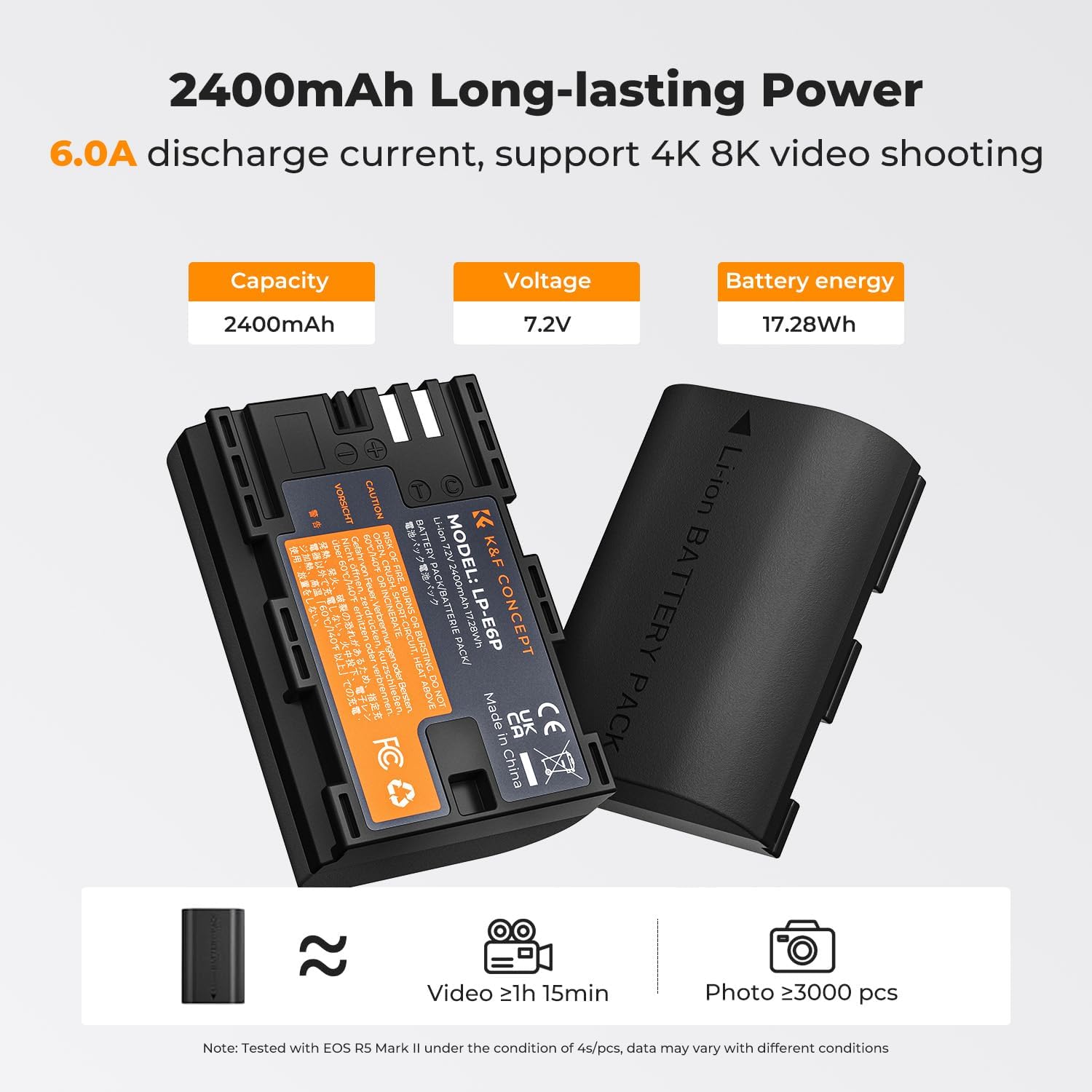 Detalle 2 de K&F CONCEPT LP-E6P 2400mAh Kamera-Akku