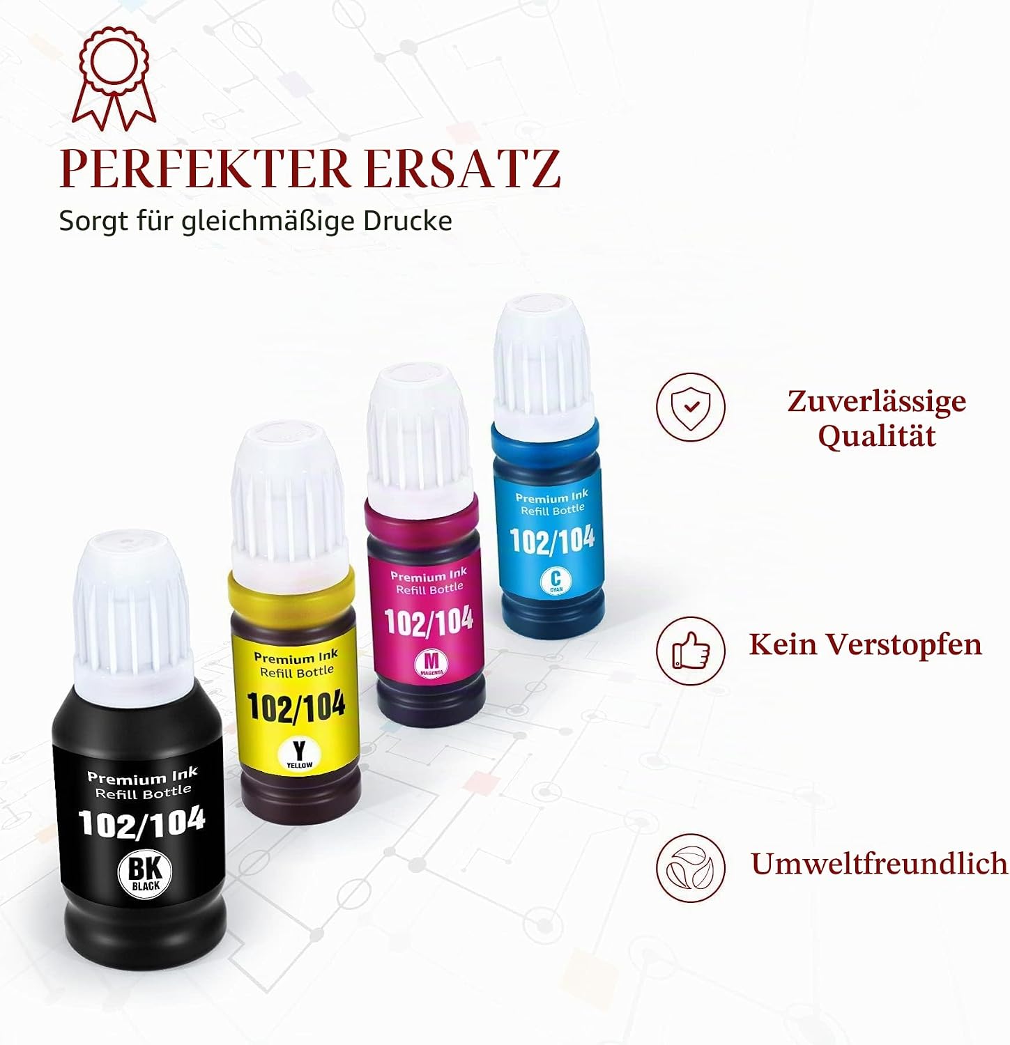 Detalle de Toner Kingdom 104/102 Tinte kompatibel als 4‑Farben-Multipack für Epson EcoTank (für ET-Modelle wie ET-2720, ET-4700 u. a.)