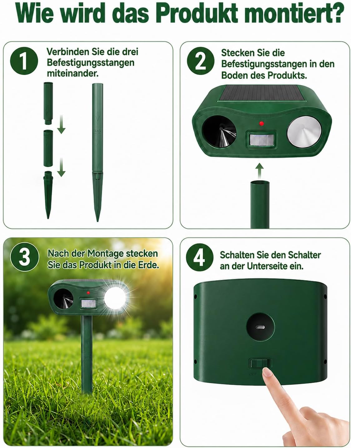 Detalle de MQJIAZHI D17AA ultrasone dierenverjager, 2 stuks, PIR en zonne-energie